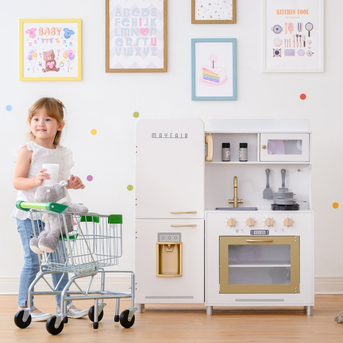 Mayfair Kids Wooden Play Kitchen & 11 Accessories White TD-13302D - Kids Electric Cars & Toys