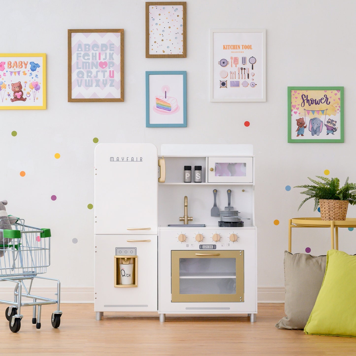 Mayfair Kids Wooden Play Kitchen & 11 Accessories White TD-13302D - Kids Electric Cars & Toys