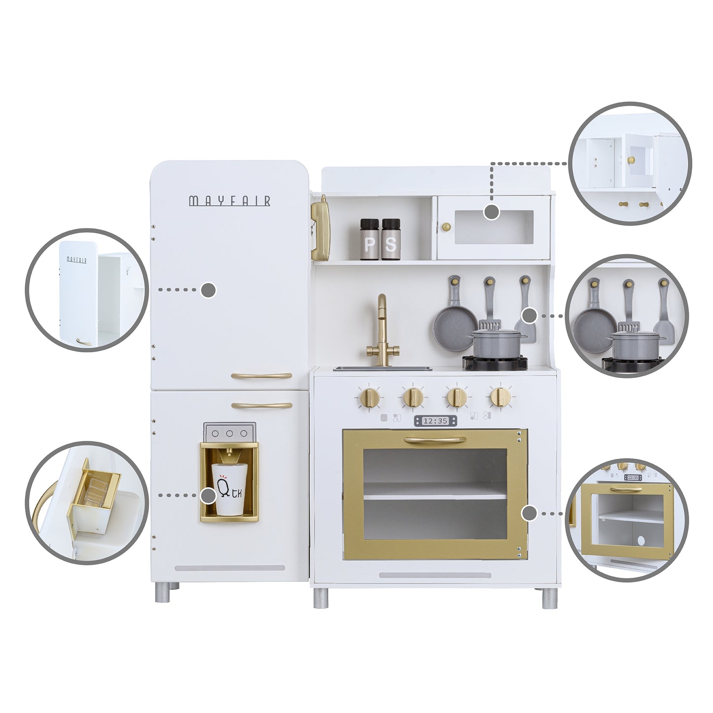 Mayfair Kids Wooden Play Kitchen & 11 Accessories White TD-13302D - Kids Electric Cars & Toys