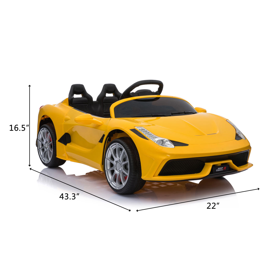 12V Kids Ride On Sports Car 2.4GHZ Remote Control Yellow - Kids Electric Cars & Toys