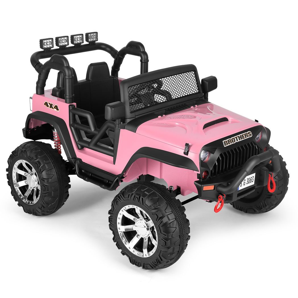 12V Battery Kids Electric Ride on Truck Car Pink Jeep Toys - Kids Electric Cars & Toys