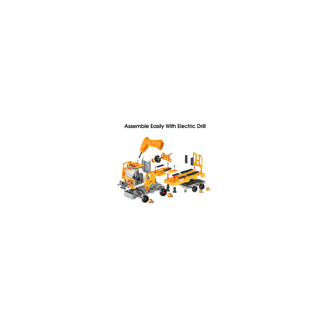 (ABC)Building Construction Trailer Truck & Excavator Toys for 3 4 5 6 Years Old Toddlers Kids Boys Girls, 108PCS Building Block Toy Set with Electric Drill, STEM Take Apart Vehicles Gift with Sound & - Kids Electric Cars & Toys