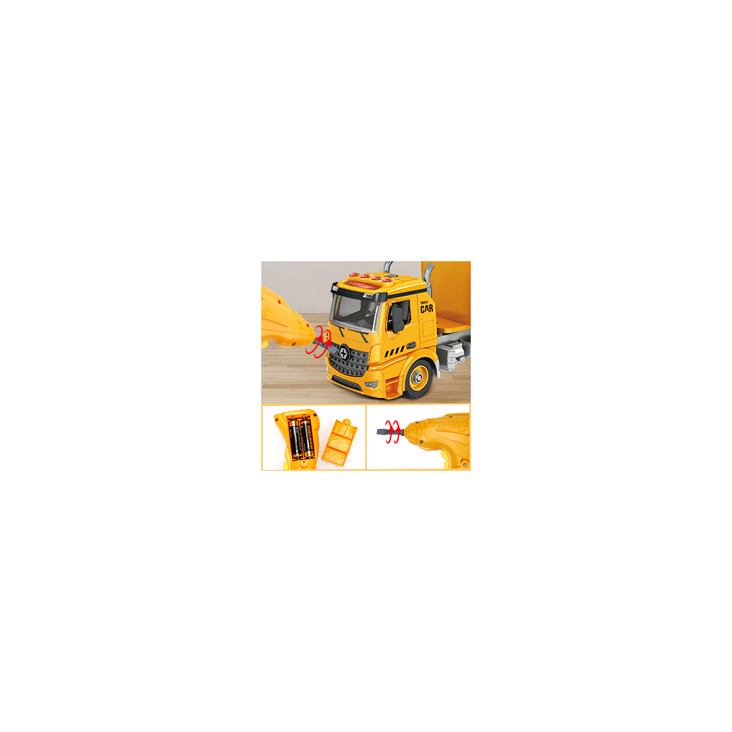 (ABC)Building Construction Trailer Truck & Excavator Toys for 3 4 5 6 Years Old Toddlers Kids Boys Girls, 108PCS Building Block Toy Set with Electric Drill, STEM Take Apart Vehicles Gift with Sound & - Kids Electric Cars & Toys