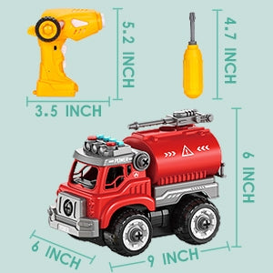 Take Apart Toys with Electric Drill, 5 in 1 Rechargeable Construction Truck Set with Sound and Light, Converts to Remote Control Car, Ideal Birthday for 3 4 5 6 Year - Kids Electric Cars & Toys