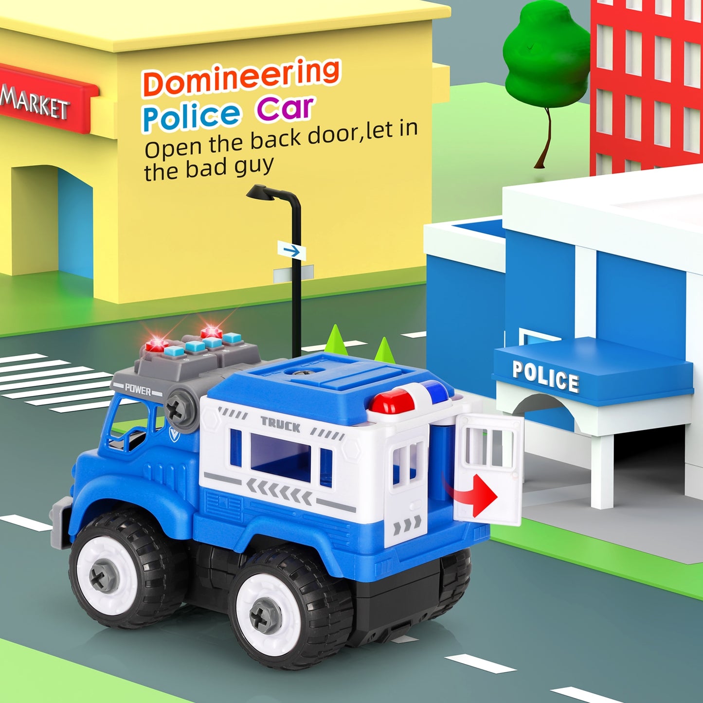 Take Apart Toys with Electric Drill, 5 in 1 Rechargeable Construction Truck Set with Sound and Light, Converts to Remote Control Car, Ideal Birthday for 3 4 5 6 Year - Kids Electric Cars & Toys