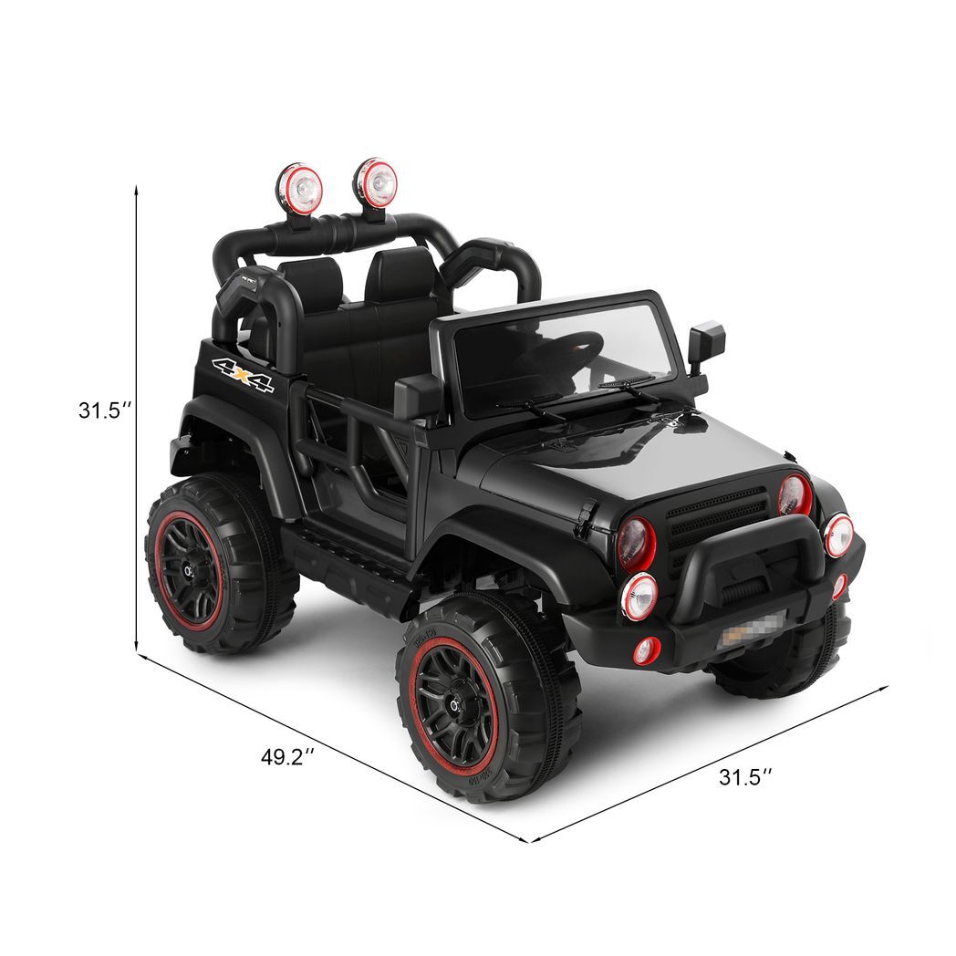 12V Battery Kids Ride on Truck Car Toys MP3 LED Light Remote Control+Cover Black - Kids Electric Cars & Toys