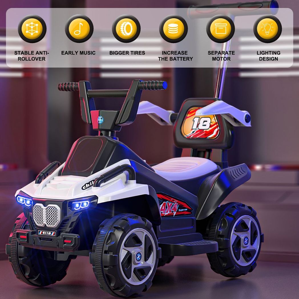 6V Kids Ride-On Electric ATV, 4-Wheeler Quad Car Toy with LED Headlights, Bluetooth - Kids Electric Cars & Toys