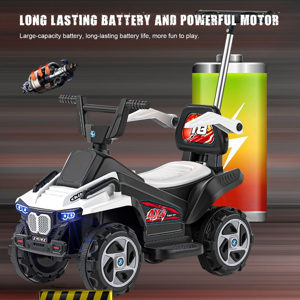 6V Kids Ride-On Electric ATV, 4-Wheeler Quad Car Toy with LED Headlights, Bluetooth - Kids Electric Cars & Toys