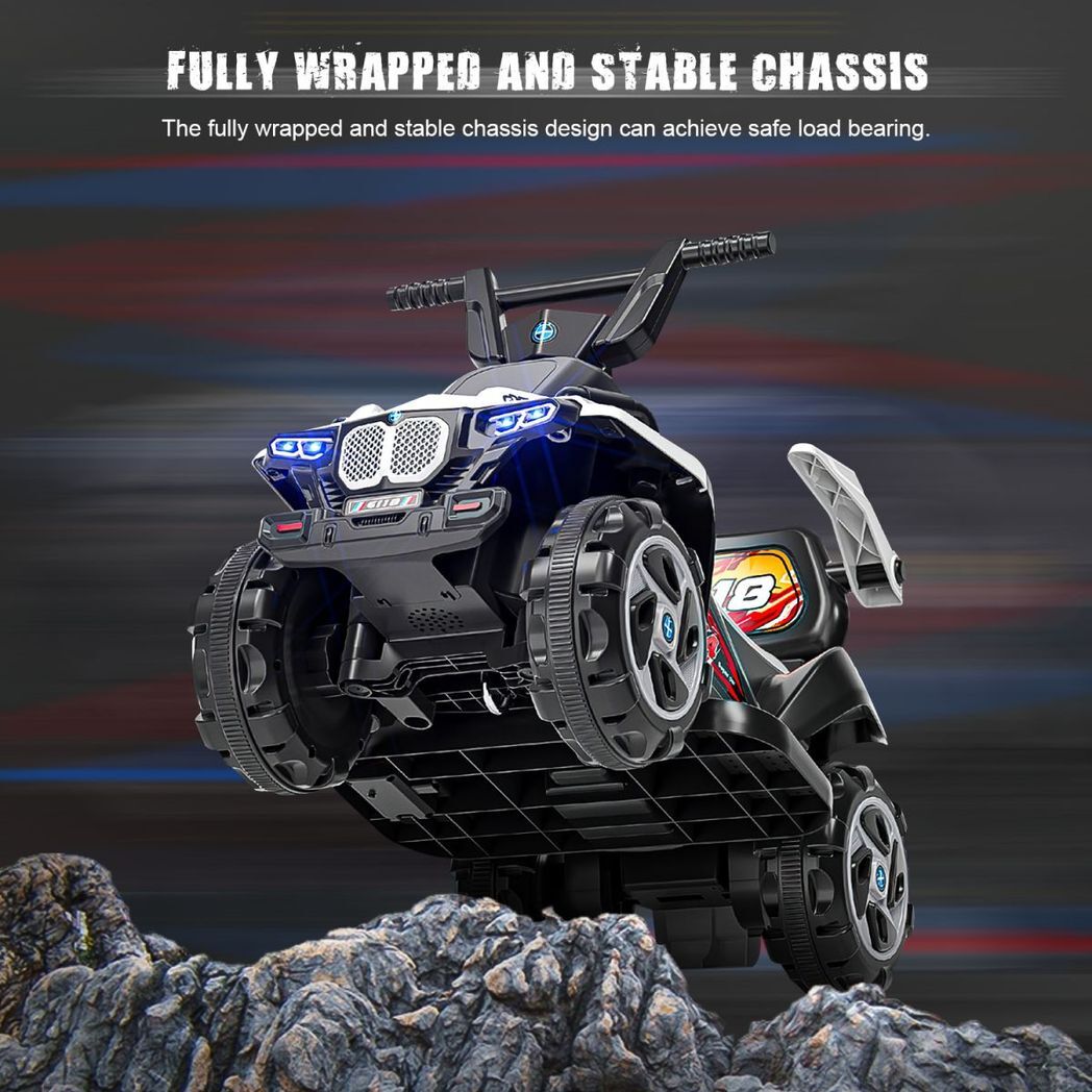 6V Kids Ride-On Electric ATV, 4-Wheeler Quad Car Toy with LED Headlights, Bluetooth - Kids Electric Cars & Toys