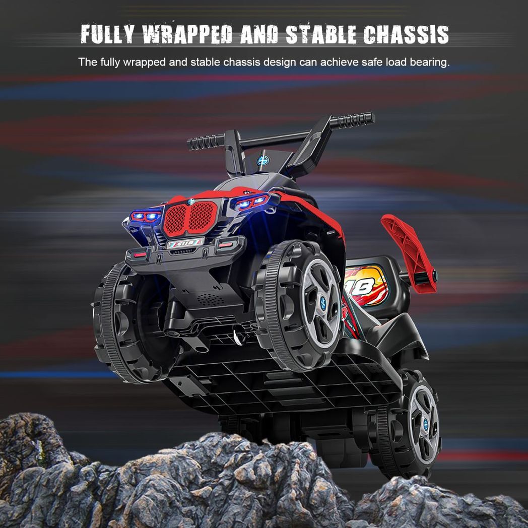6V Kids Ride-On Electric ATV, 4-Wheeler Quad Car Toy with LED Headlights, Bluetooth - Kids Electric Cars & Toys