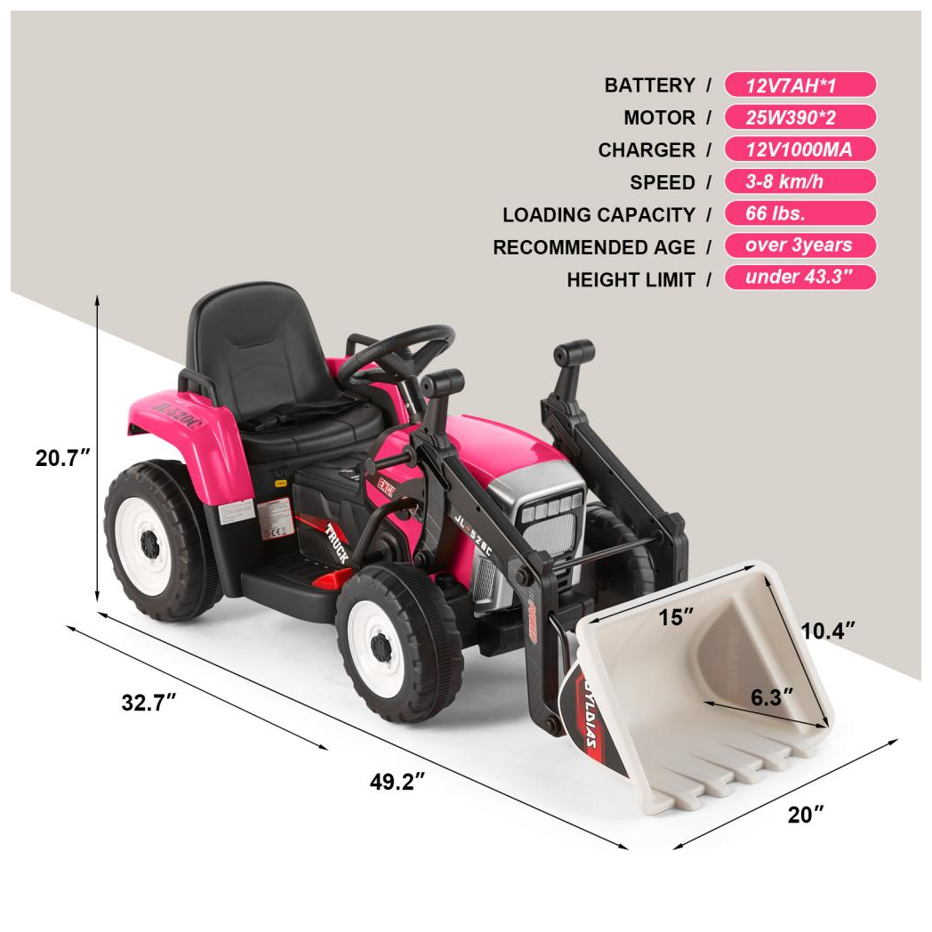 Digger Electric 12v Ride On Car Excavator Pink - Kids Electric Cars & Toys