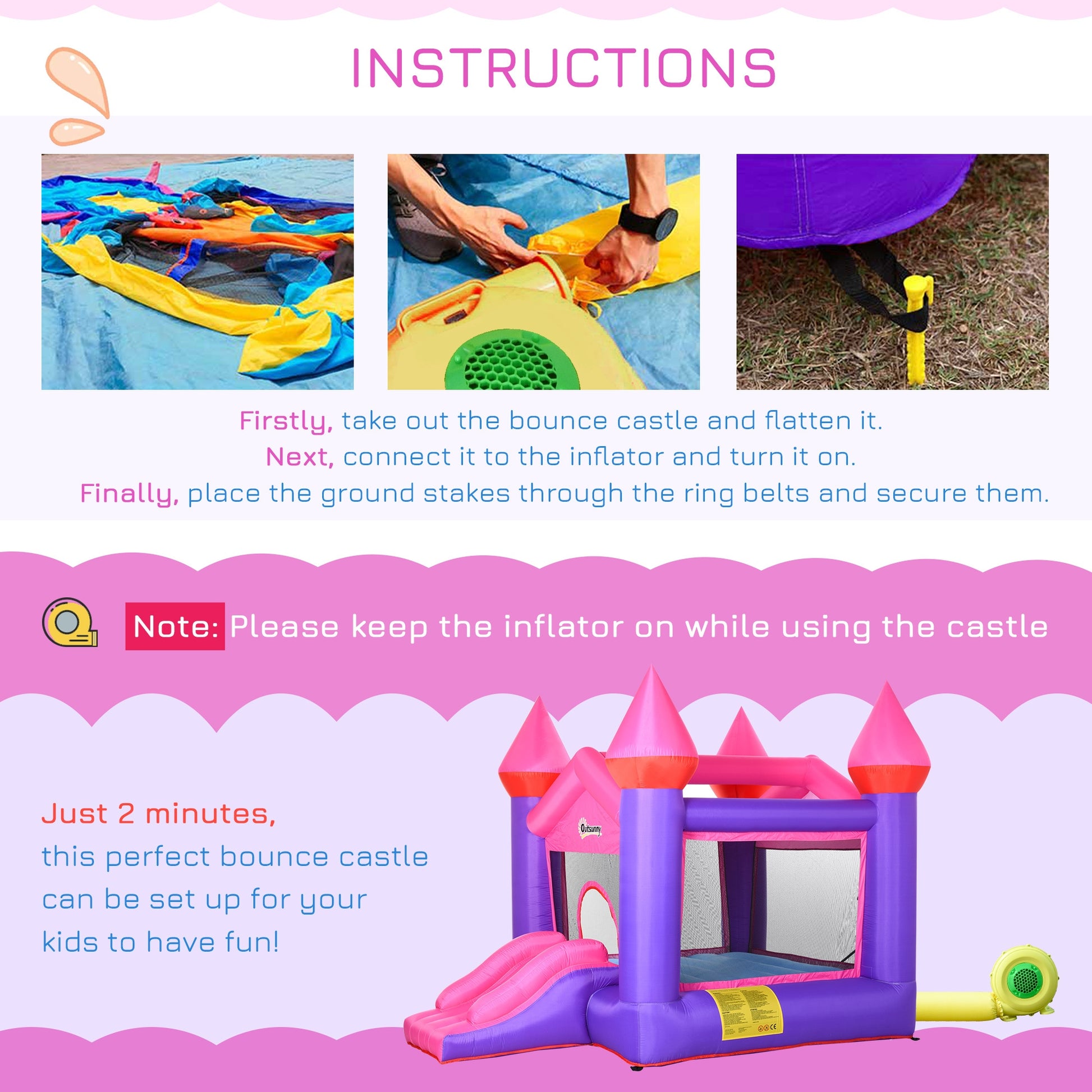 Bouncy Castle With Slide Inflatable Trampoline w/ Blower Multi-color -  Kids Electric Cars & Toys