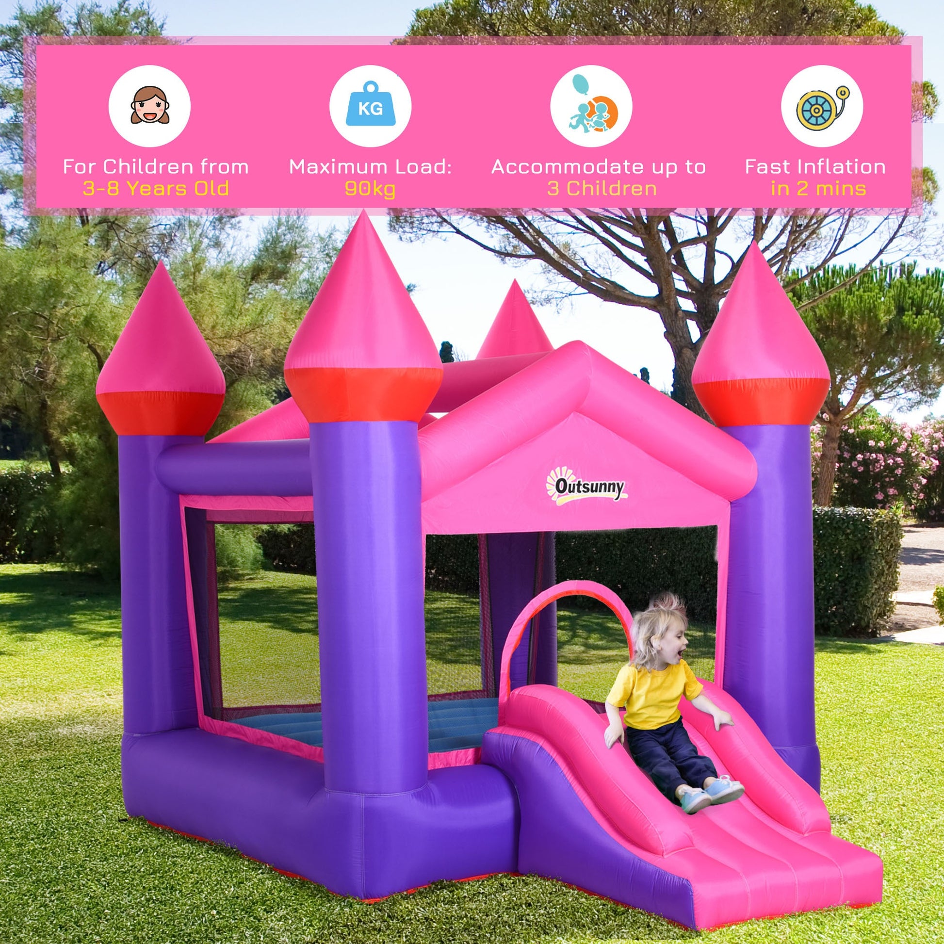 Bouncy Castle With Slide Inflatable Trampoline w/ Blower Multi-color -  Kids Electric Cars & Toys