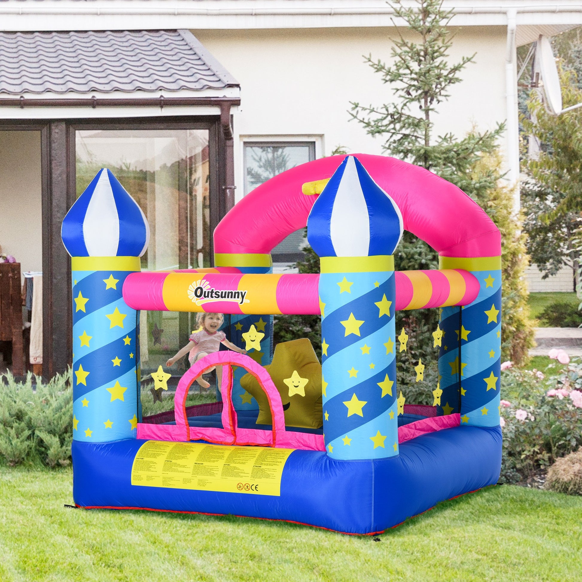 Kids Bouncy Castle House Trampoline Basket Blower for Age 3-10  Blue -  Kids Electric Cars & Toys