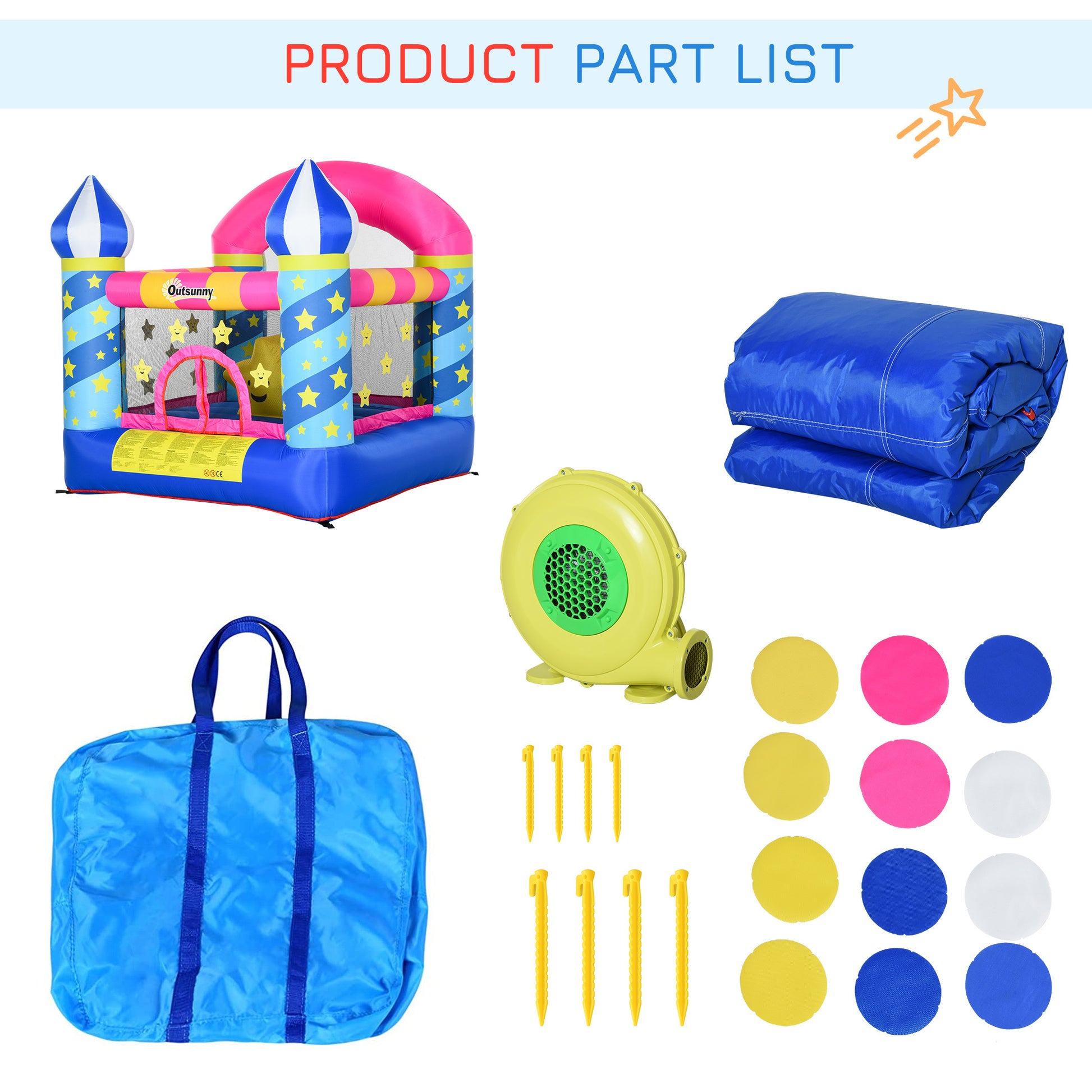 Kids Bouncy Castle House Trampoline Basket Blower for Age 3-10  Blue -  Kids Electric Cars & Toys