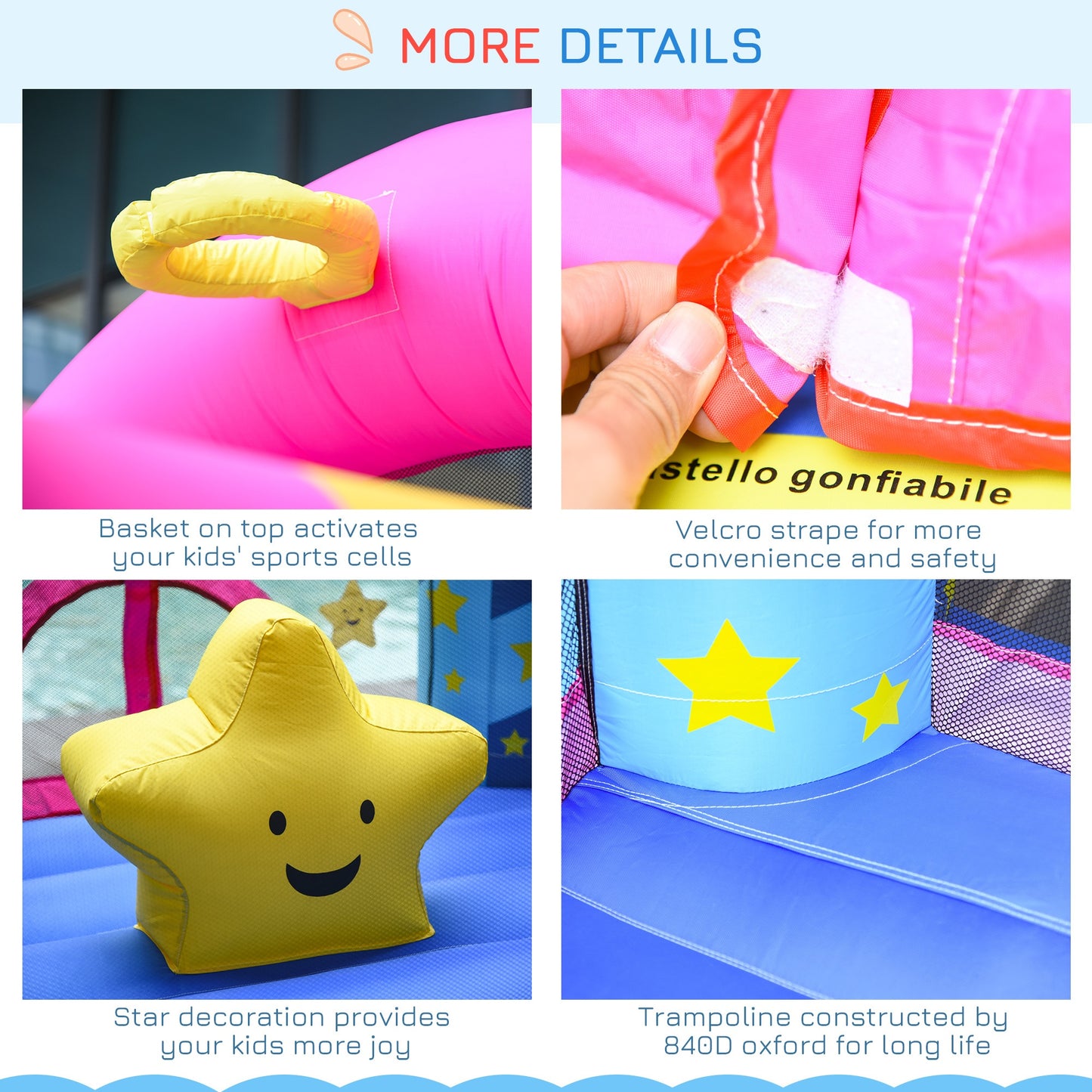 Kids Bouncy Castle House Trampoline Basket Blower for Age 3-10  Blue -  Kids Electric Cars & Toys