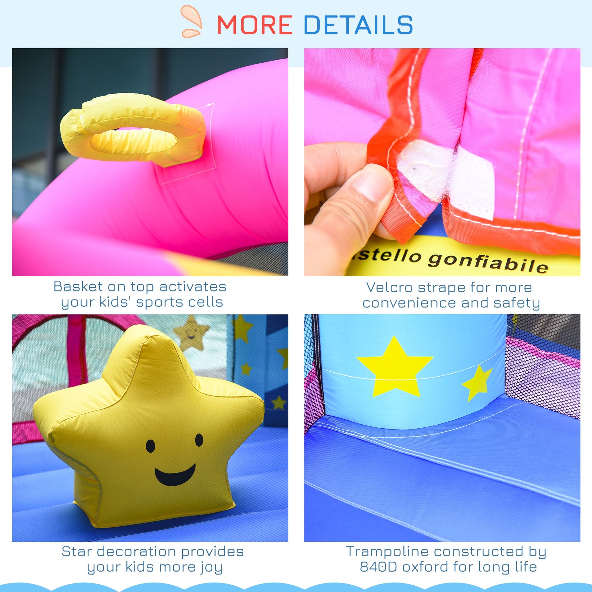 Kids Bouncy Castle House Trampoline Basket Blower for Age 3-10  Blue -  Kids Electric Cars & Toys