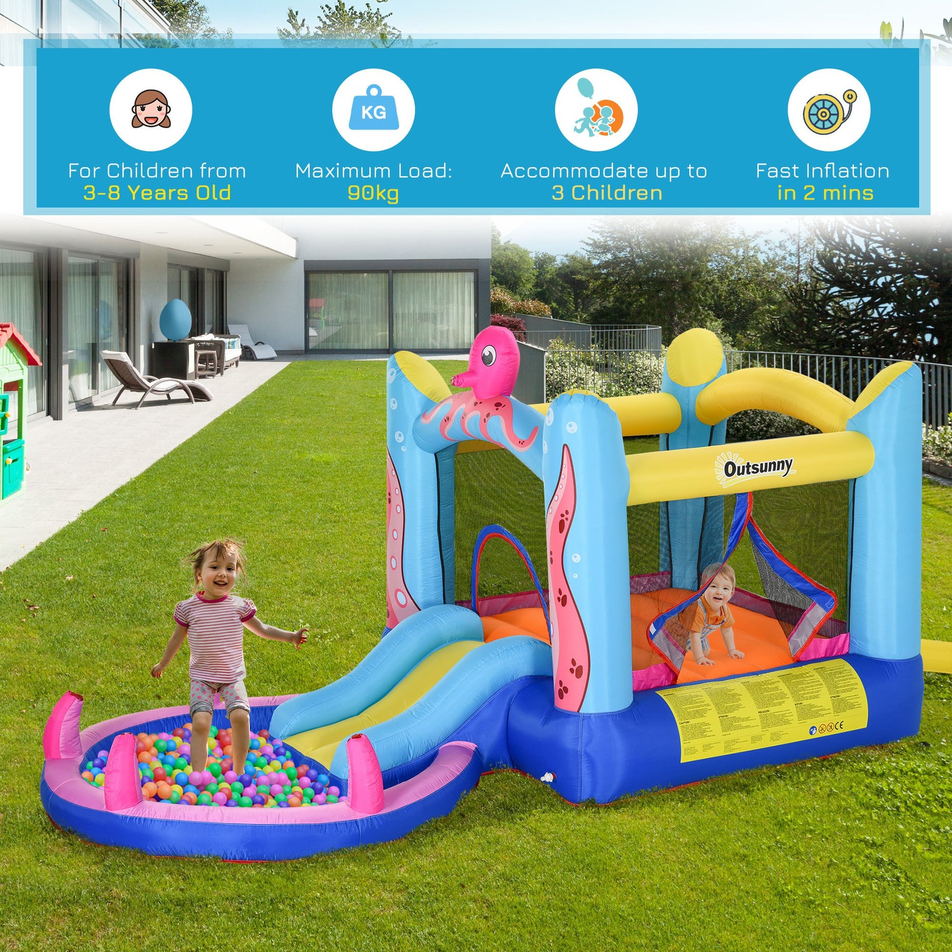 Bouncy Castle Slide Water Pool Trampoline, Blower 3.6 x 1.75 x 1.8m -  Kids Electric Cars & Toys