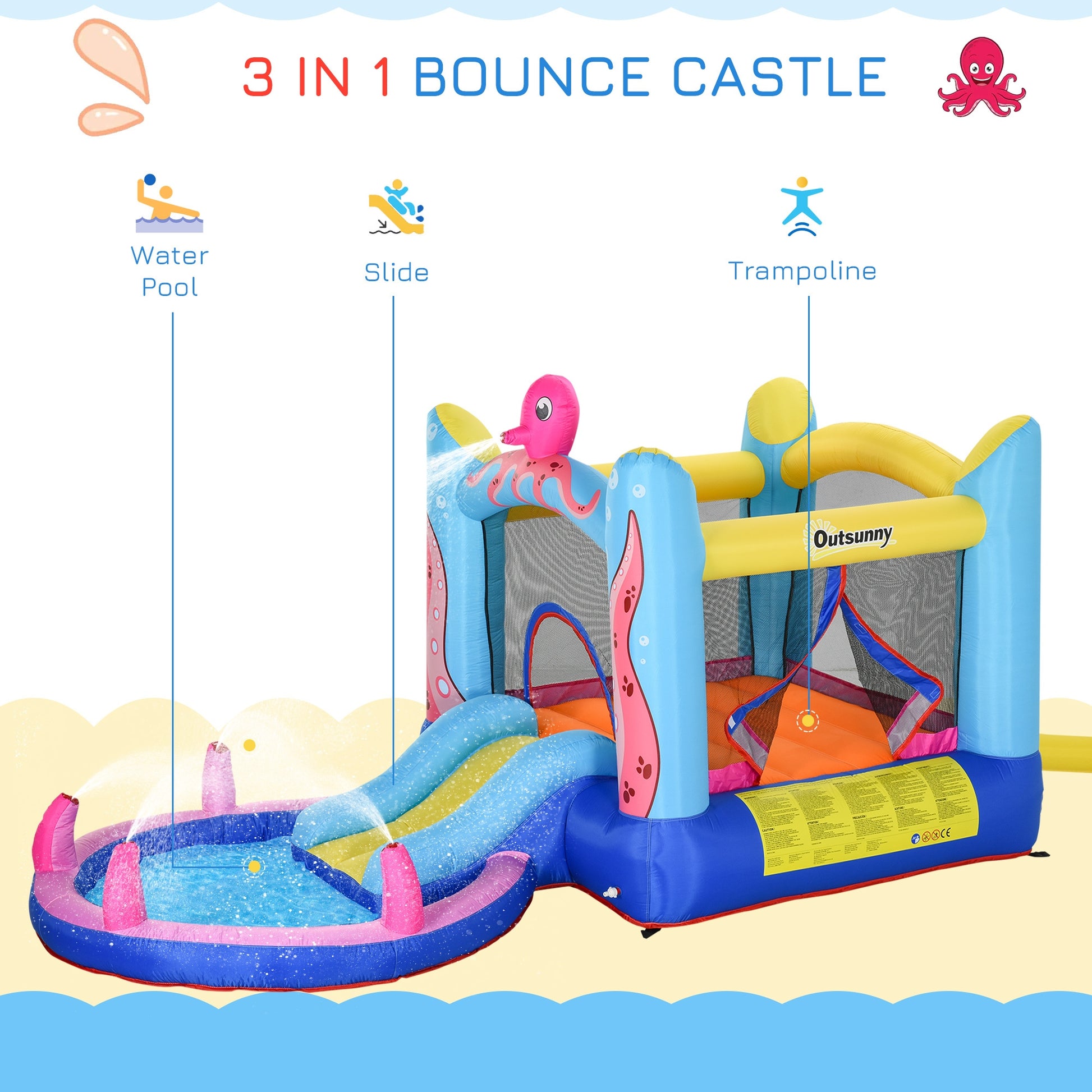 Bouncy Castle Slide Water Pool Trampoline, Blower 3.6 x 1.75 x 1.8m -  Kids Electric Cars & Toys
