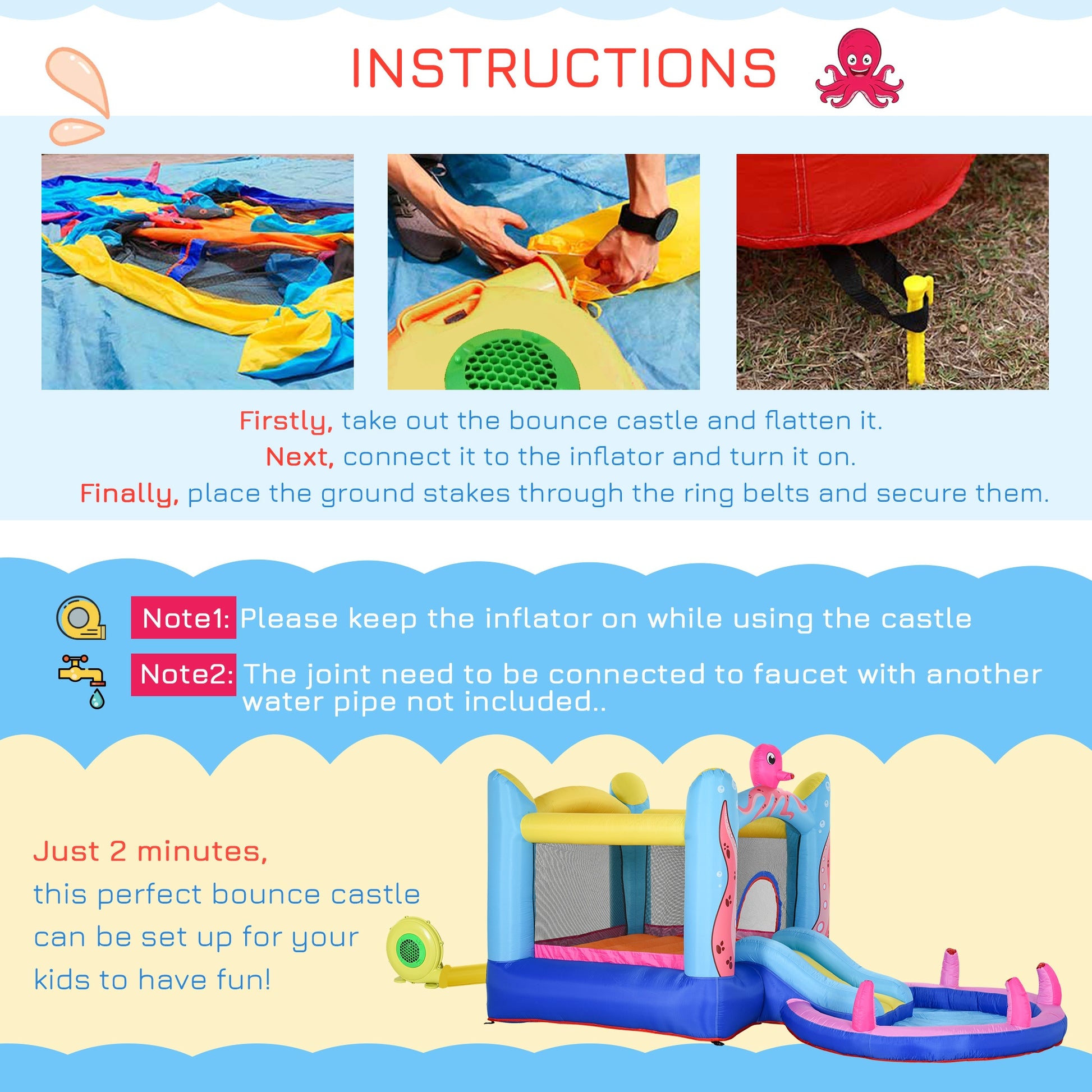 Bouncy Castle Slide Water Pool Trampoline, Blower 3.6 x 1.75 x 1.8m -  Kids Electric Cars & Toys