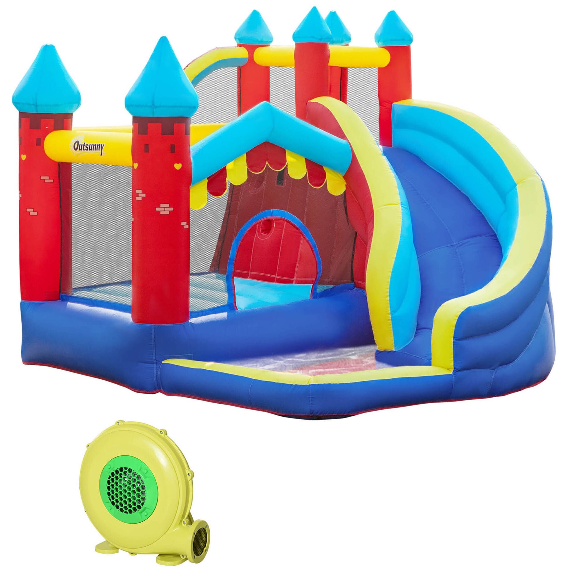 Kids Bouncy Castle with Slide Pool Trampoline Climbing Wall w/ Blower -  Kids Electric Cars & Toys