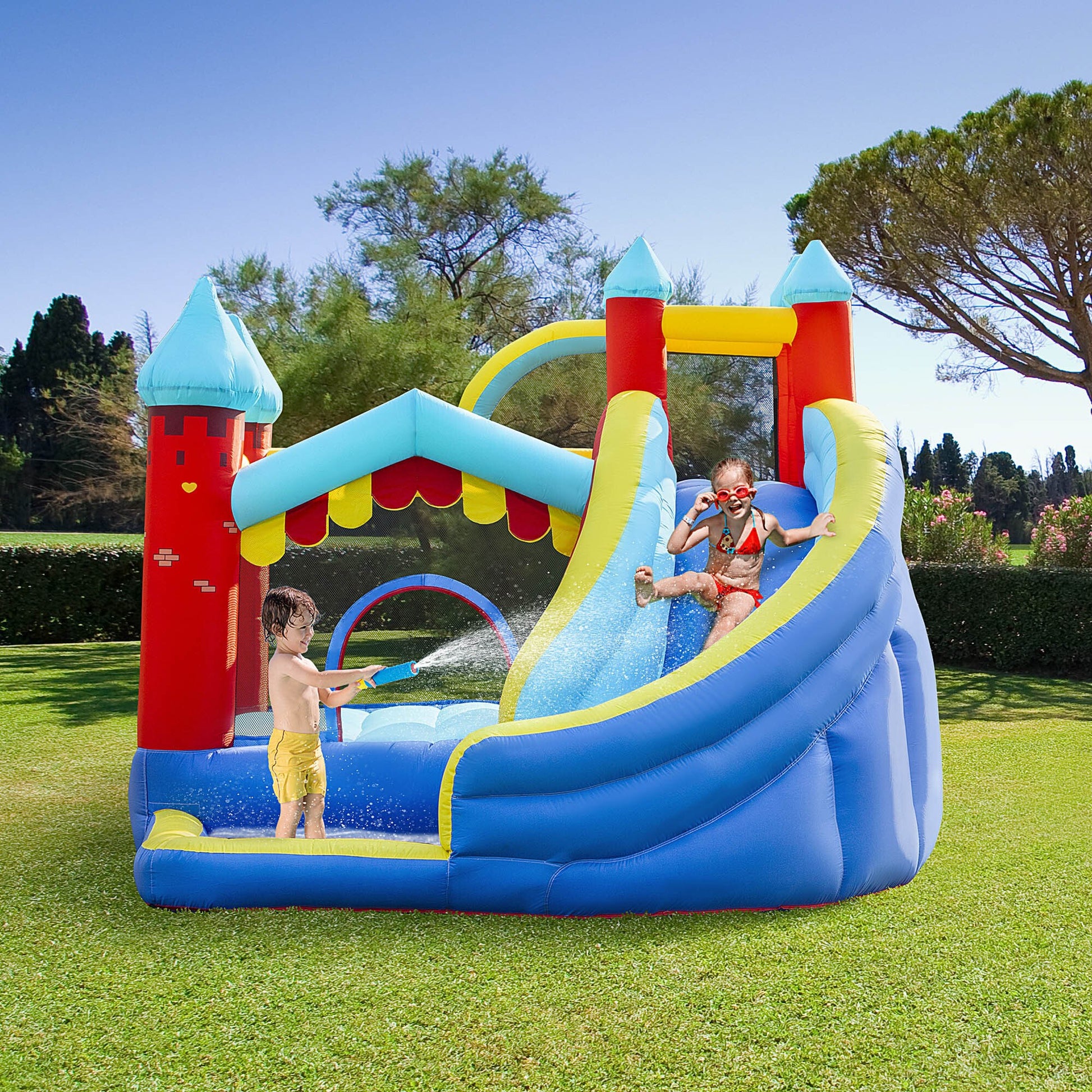 Kids Bouncy Castle with Slide Pool Trampoline Climbing Wall w/ Blower -  Kids Electric Cars & Toys