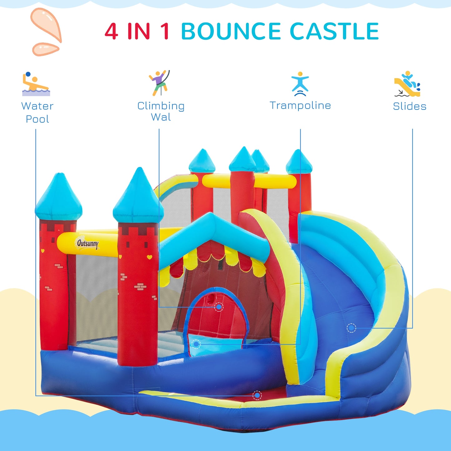 Kids Bouncy Castle with Slide Pool Trampoline Climbing Wall w/ Blower -  Kids Electric Cars & Toys