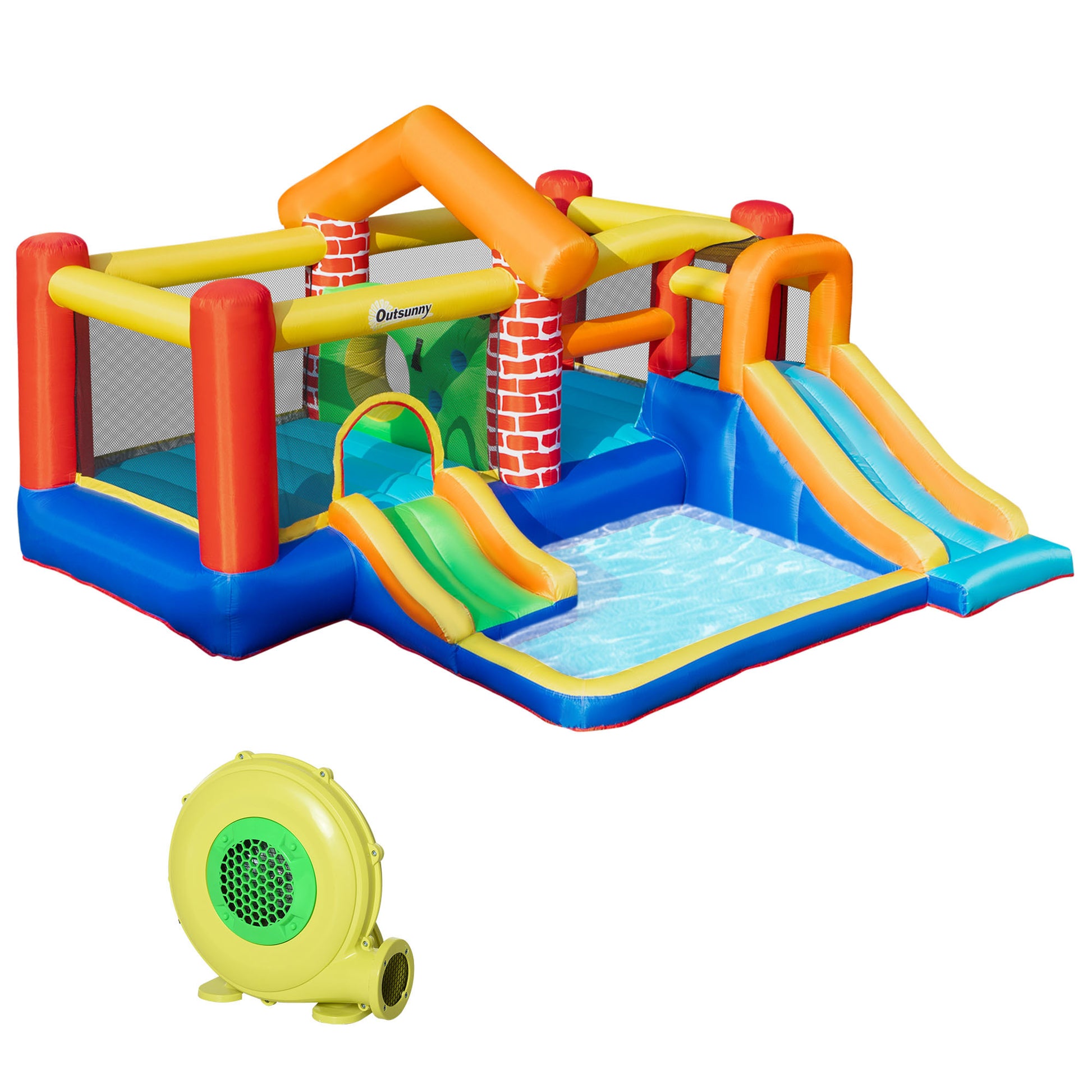 Kids Bouncy Castle with Double Slides Pool Trampoline with Blower -  Kids Electric Cars & Toys
