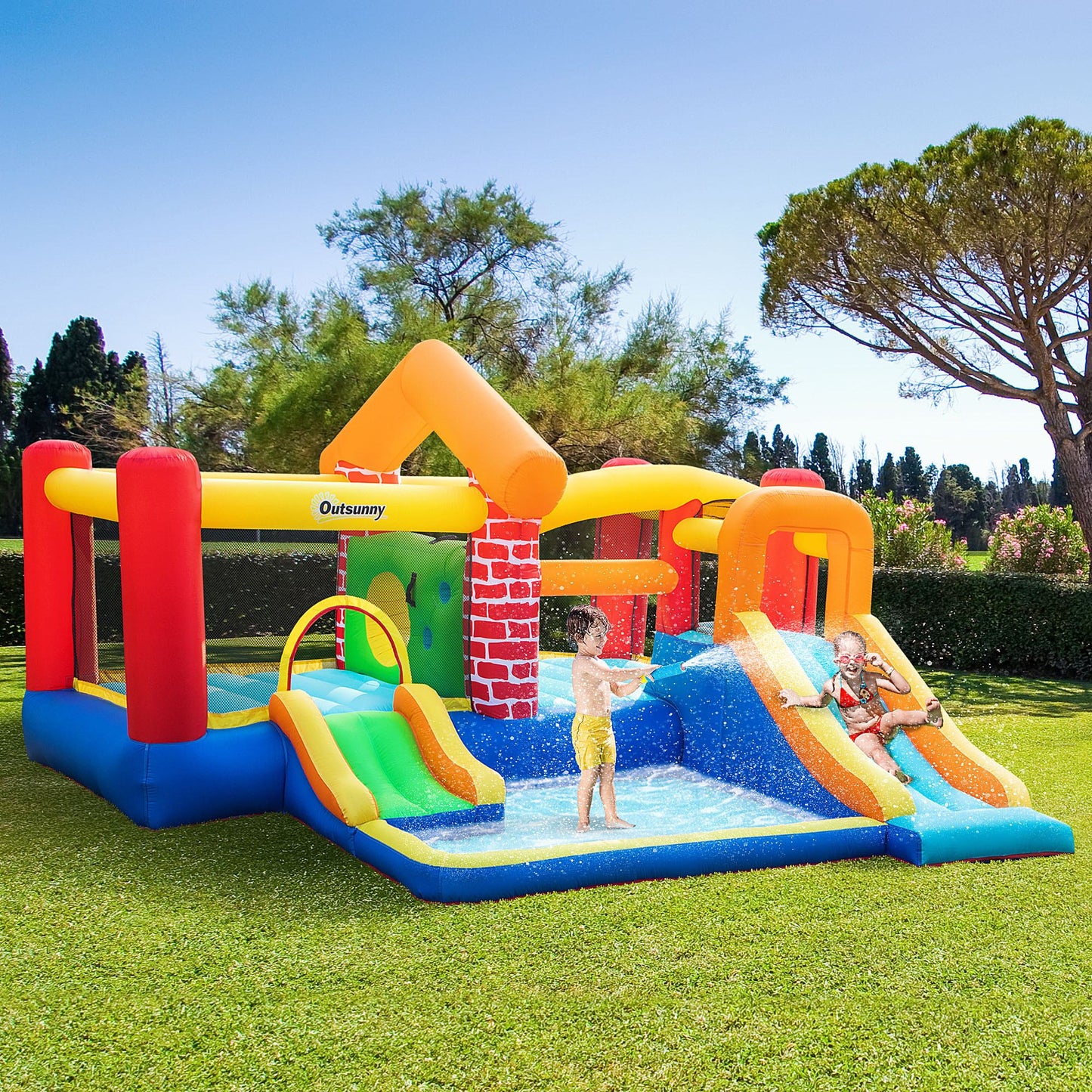 Kids Bouncy Castle with Double Slides Pool Trampoline with Blower -  Kids Electric Cars & Toys