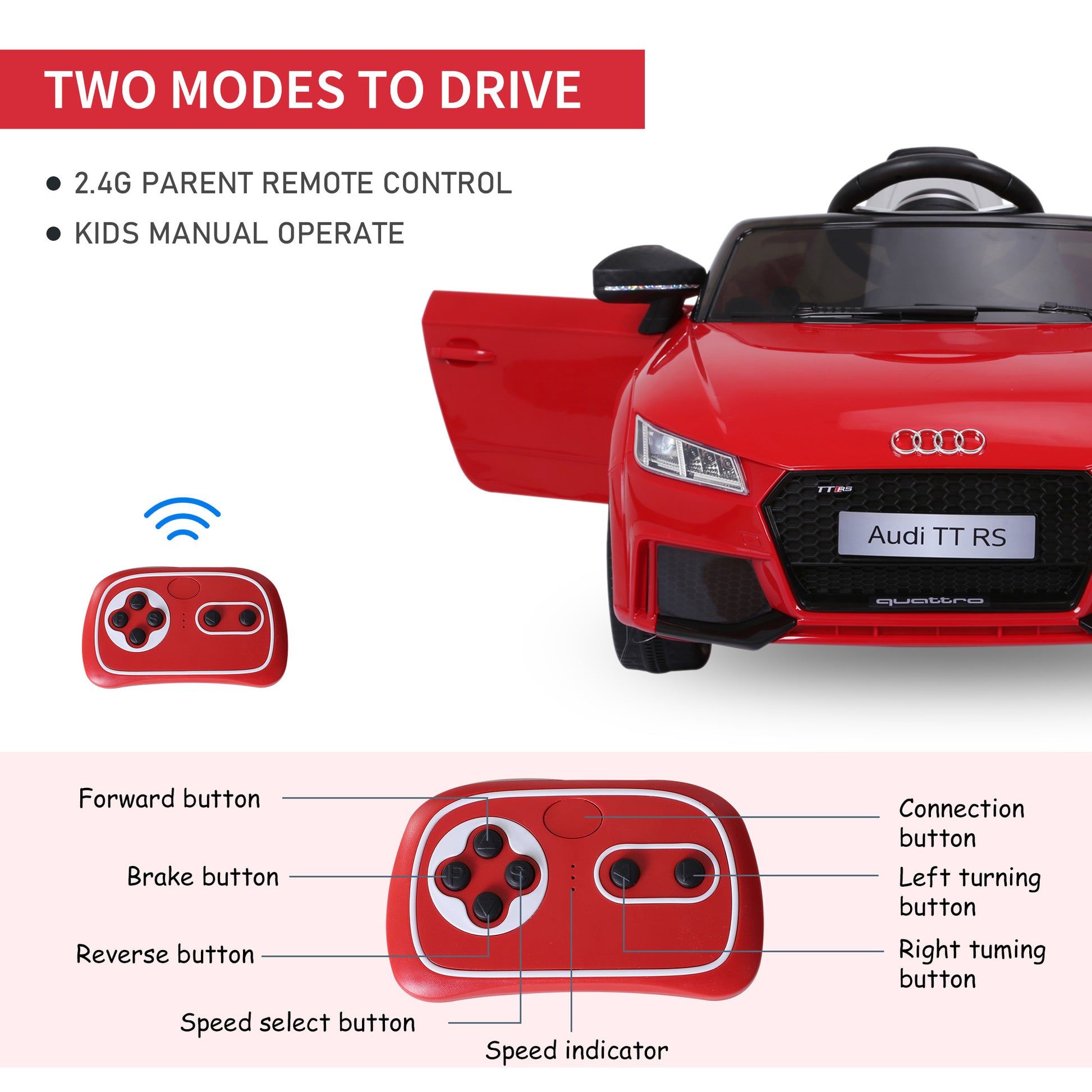 Licensed Audi Tt Ride On Car W/ Remote Headlight Mp3 Red 12v Battery -  Kids Electric Cars & Toys