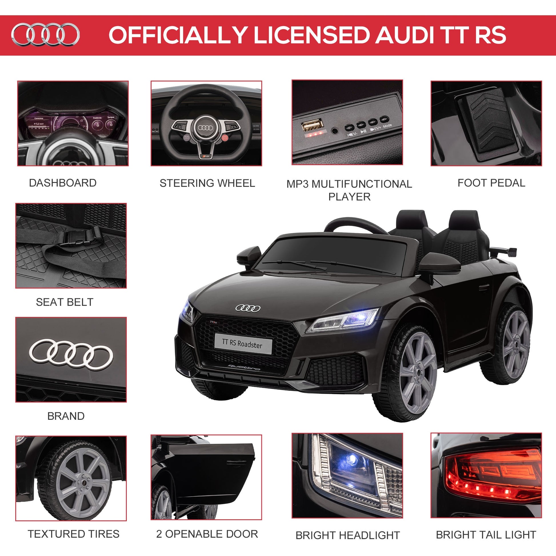 Licensed Audi Tt Ride On Car W/ Remote -  Kids Electric Cars & Toys