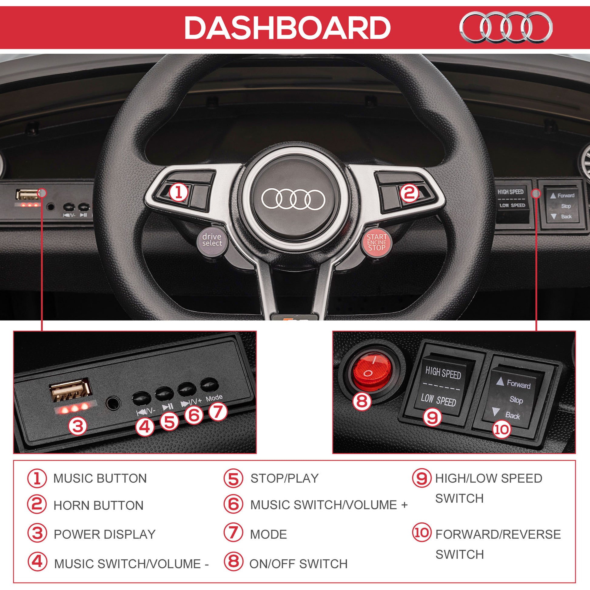 Licensed Audi Tt Ride On Car W/ Remote -  Kids Electric Cars & Toys