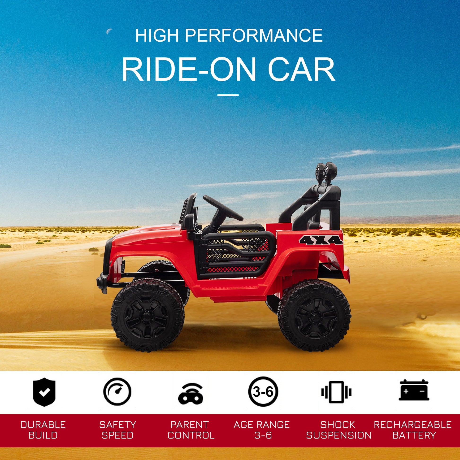 12V Kids Electric Ride On Car Truck Off-road Toy W/ Remote Control Red -  Kids Electric Cars & Toys