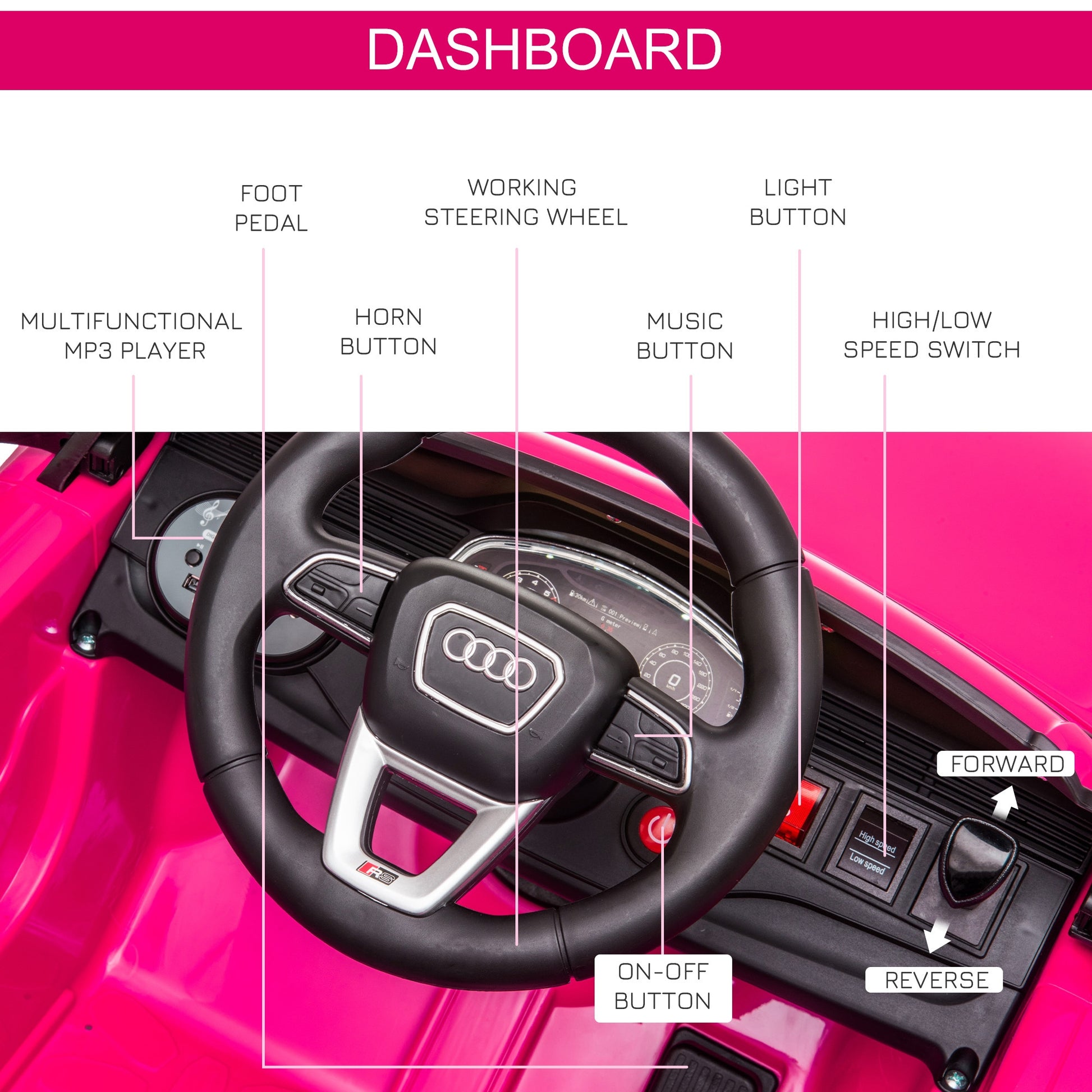 Audi Rs Q8 6v Kids Electric Ride On Car  Pink -  Kids Electric Cars & Toys
