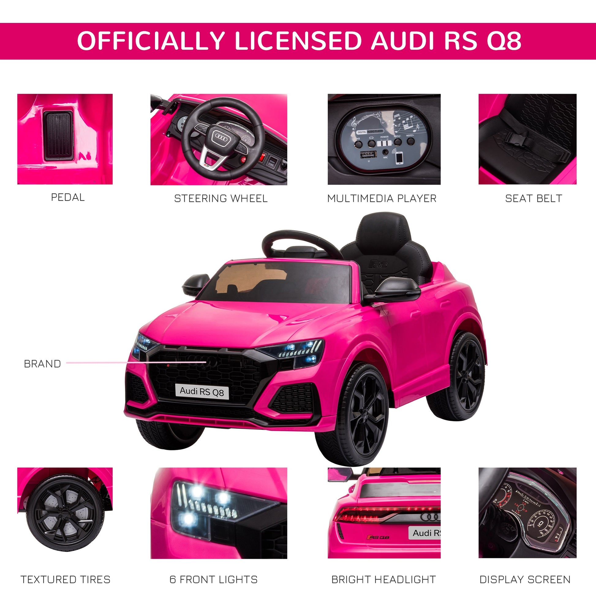 Audi Rs Q8 6v Kids Electric Ride On Car  Pink -  Kids Electric Cars & Toys