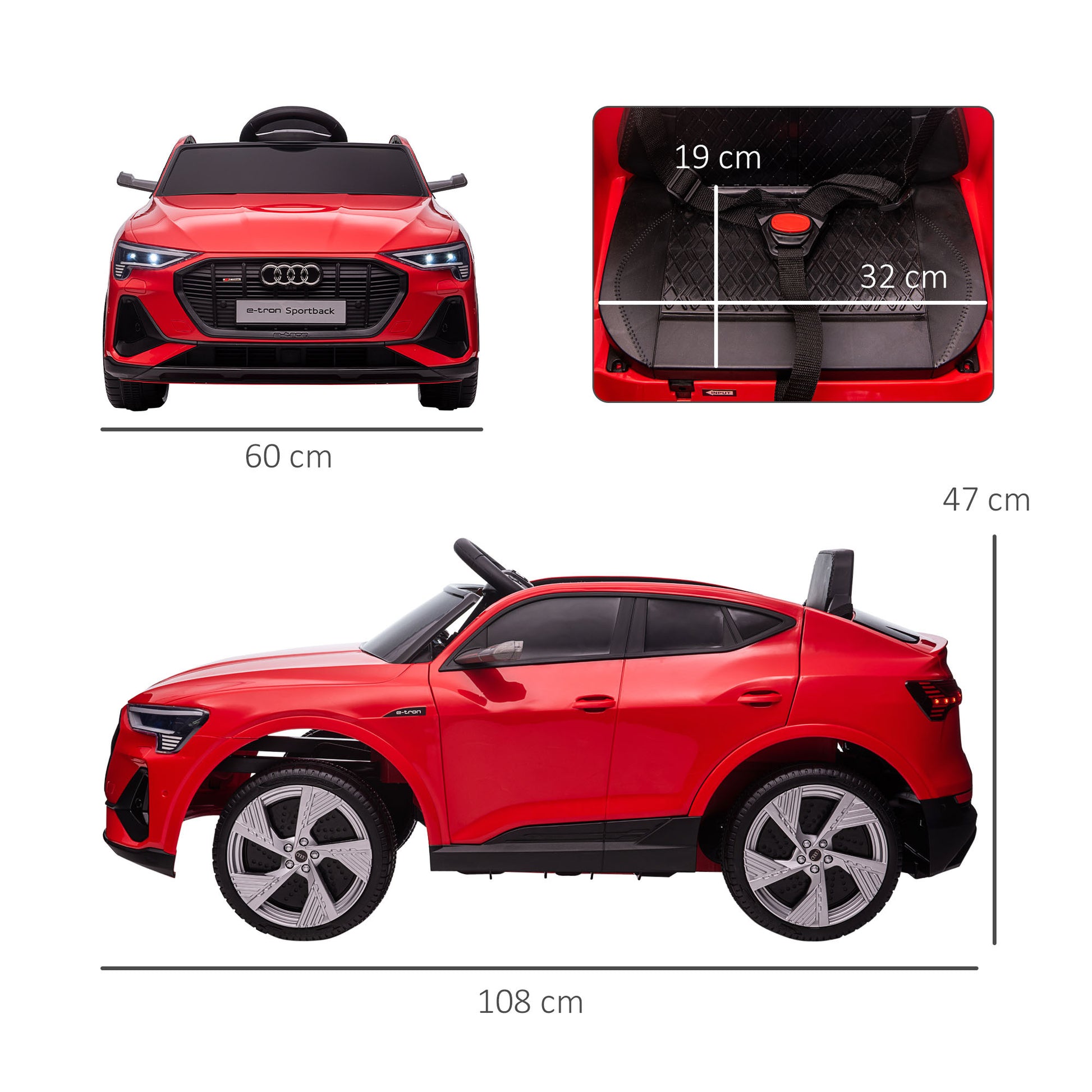 12V Kids Electric Ride-On Car/ w Remote Control, Lights, Music - Red -  Kids Electric Cars & Toys