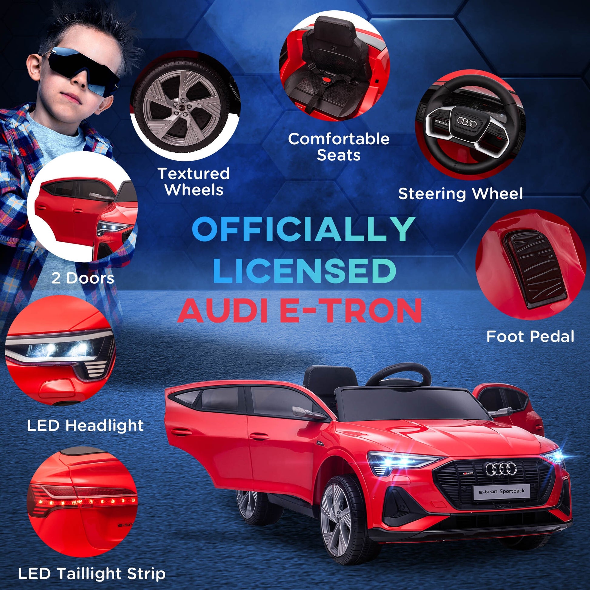 12V Kids Electric Ride-On Car/ w Remote Control, Lights, Music - Red -  Kids Electric Cars & Toys