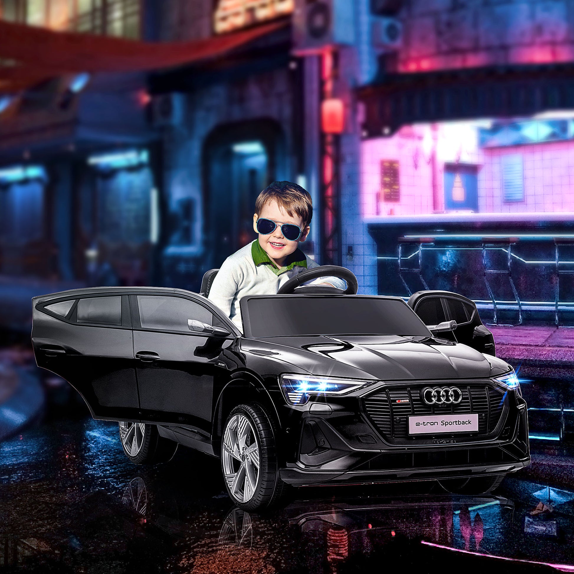 12V Kids Electric Ride-On Car/ w Remote Control, Lights, Music - Black -  Kids Electric Cars & Toys