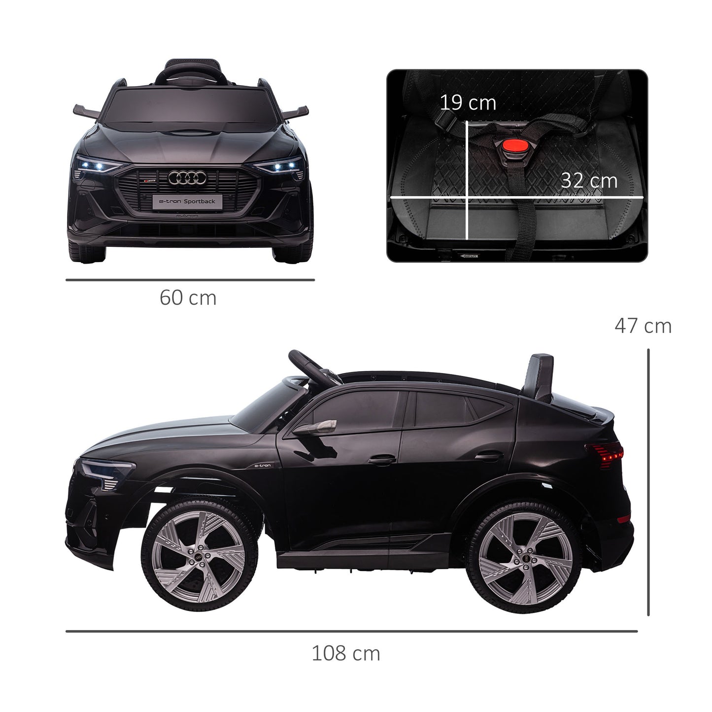 12V Kids Electric Ride-On Car/ w Remote Control, Lights, Music - Black -  Kids Electric Cars & Toys