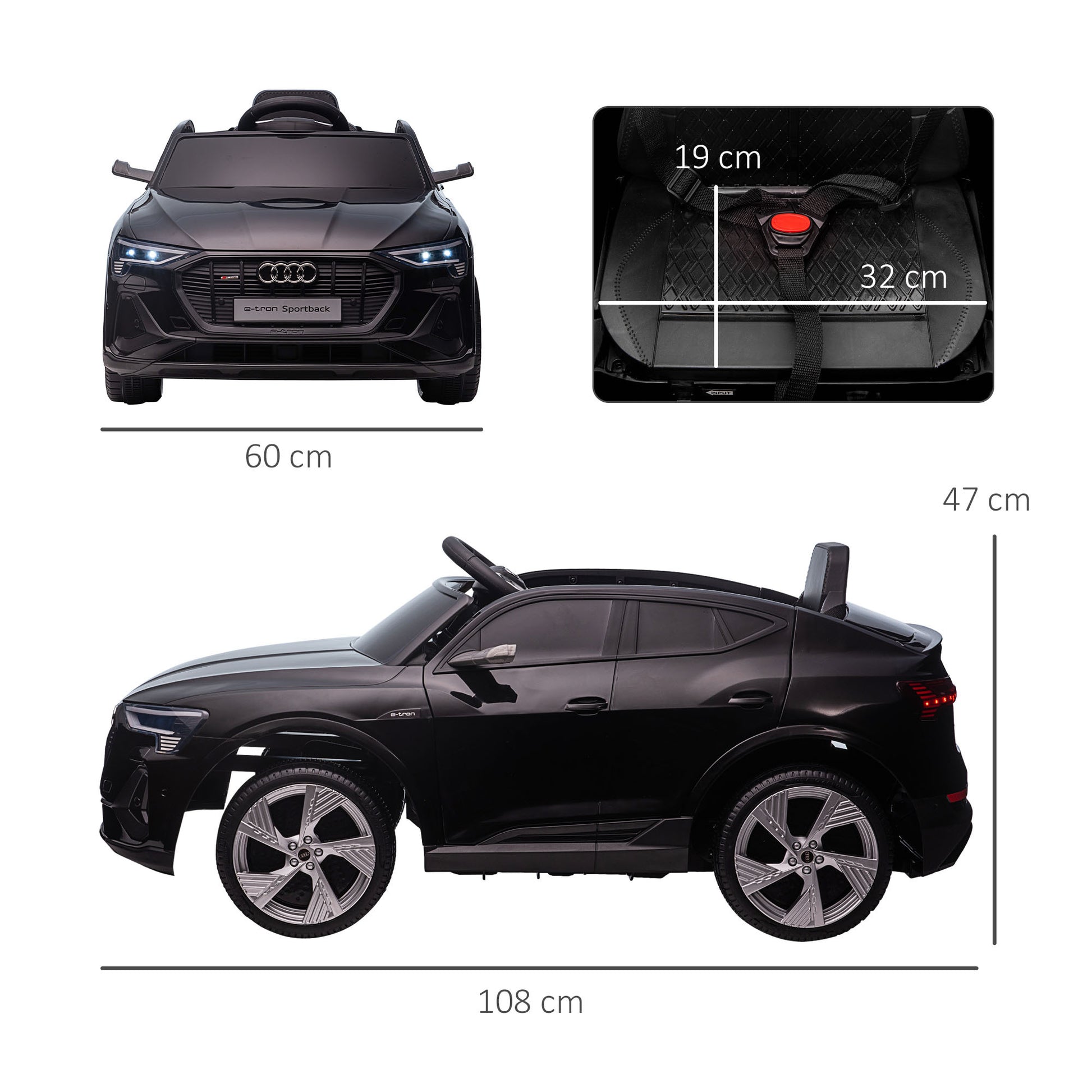 12V Kids Electric Ride-On Car/ w Remote Control, Lights, Music - Black -  Kids Electric Cars & Toys