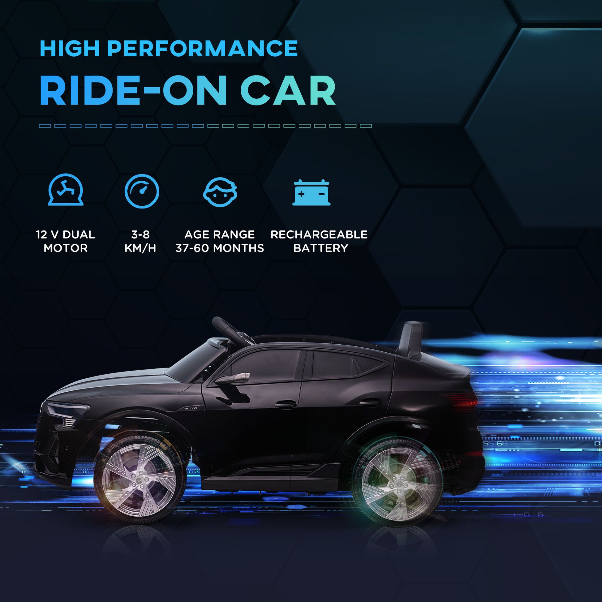 12V Kids Electric Ride-On Car/ w Remote Control, Lights, Music - Black -  Kids Electric Cars & Toys