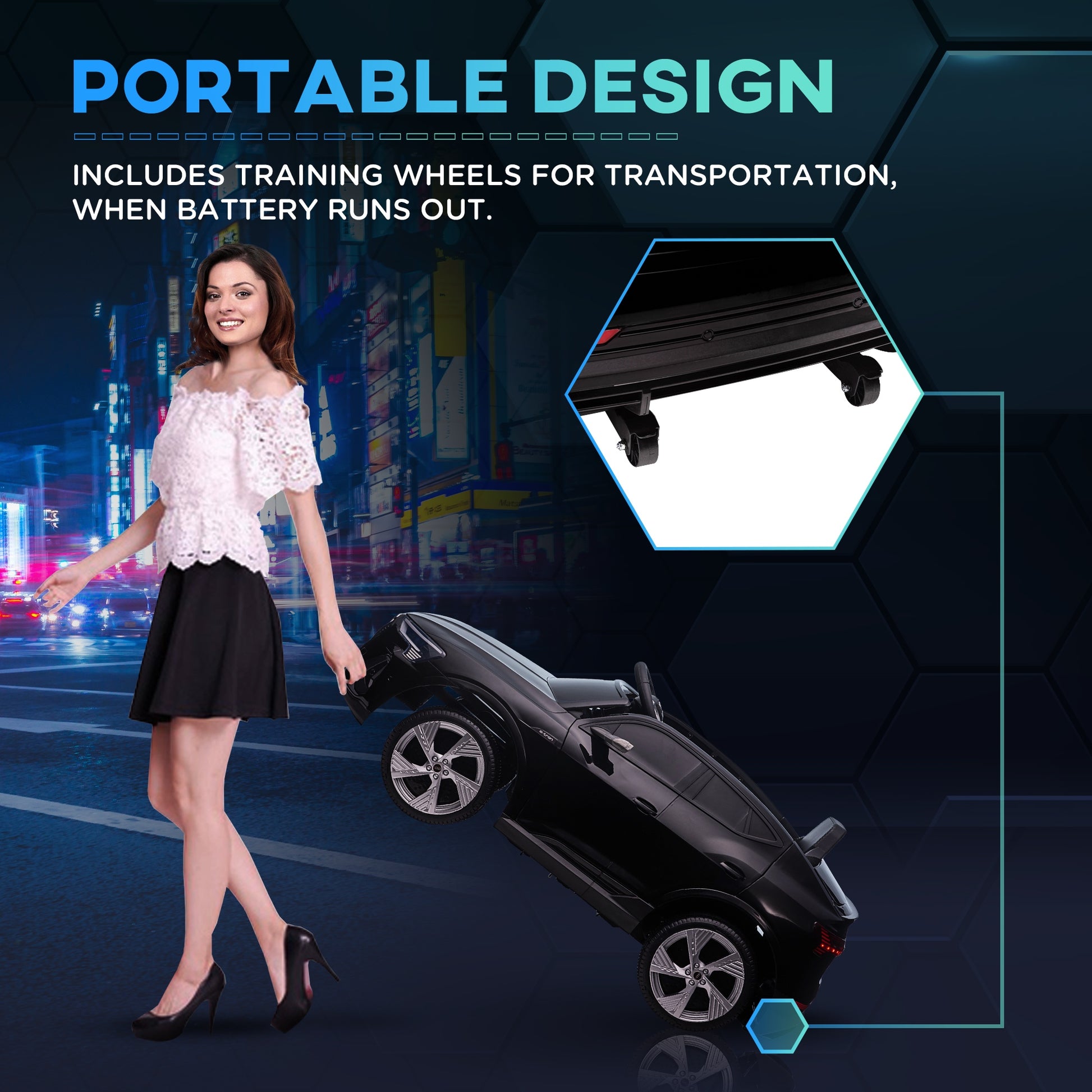 12V Kids Electric Ride-On Car/ w Remote Control, Lights, Music - Black -  Kids Electric Cars & Toys