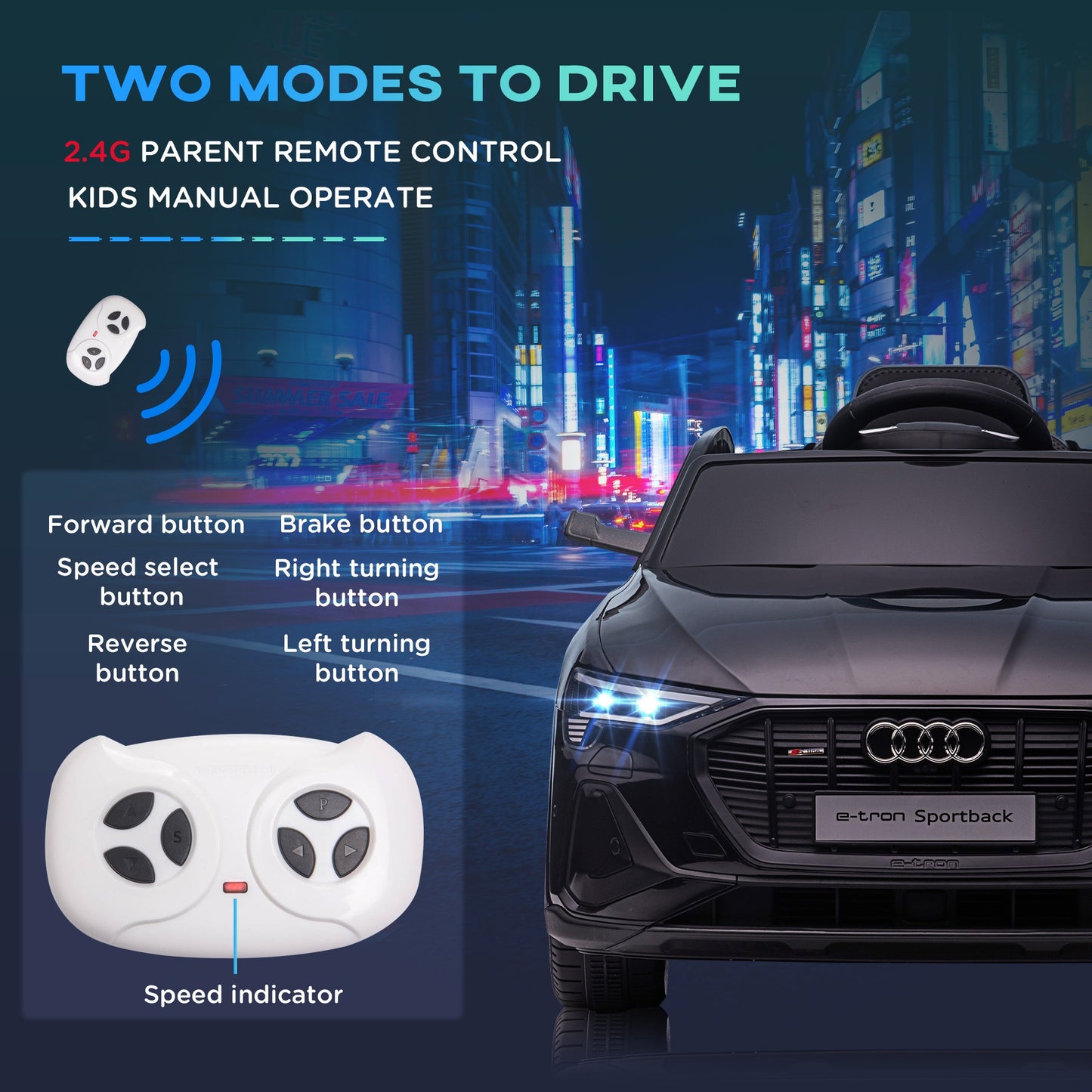 12V Kids Electric Ride-On Car/ w Remote Control, Lights, Music - Black -  Kids Electric Cars & Toys
