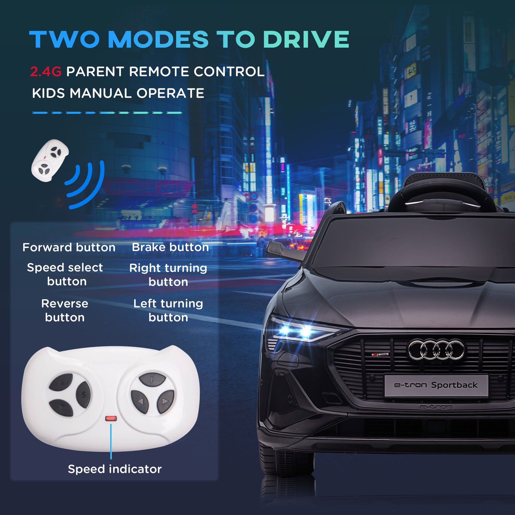 12V Kids Electric Ride-On Car/ w Remote Control, Lights, Music - Black -  Kids Electric Cars & Toys