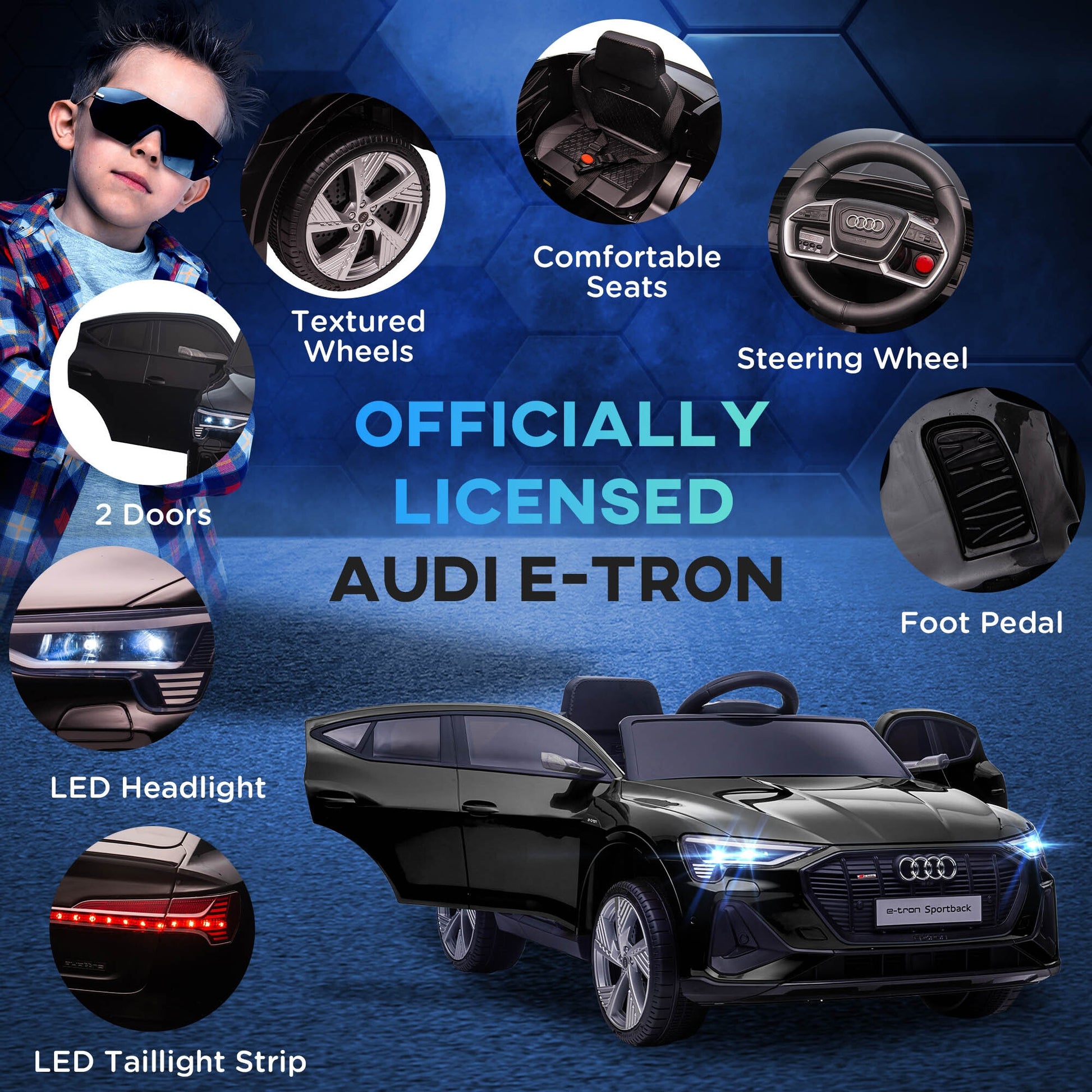 12V Kids Electric Ride-On Car/ w Remote Control, Lights, Music - Black -  Kids Electric Cars & Toys
