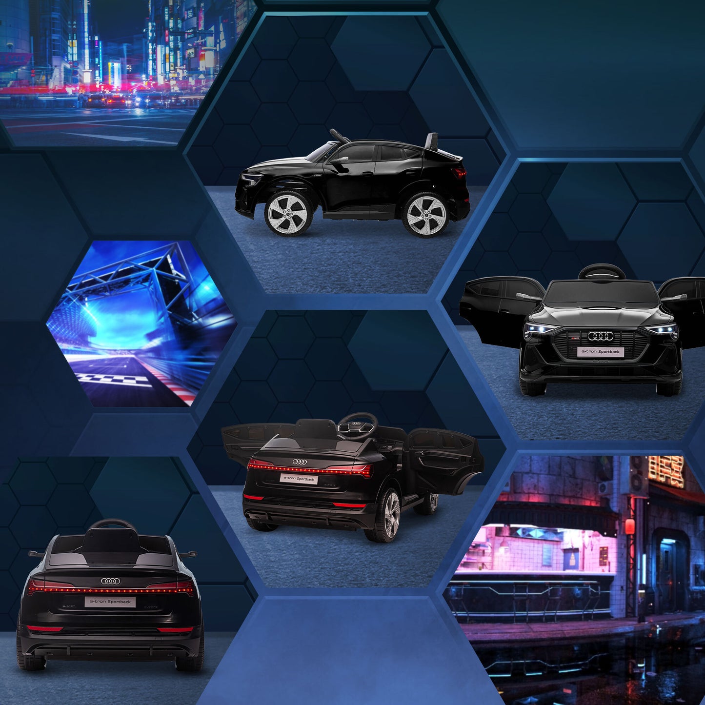 12V Kids Electric Ride-On Car/ w Remote Control, Lights, Music - Black -  Kids Electric Cars & Toys