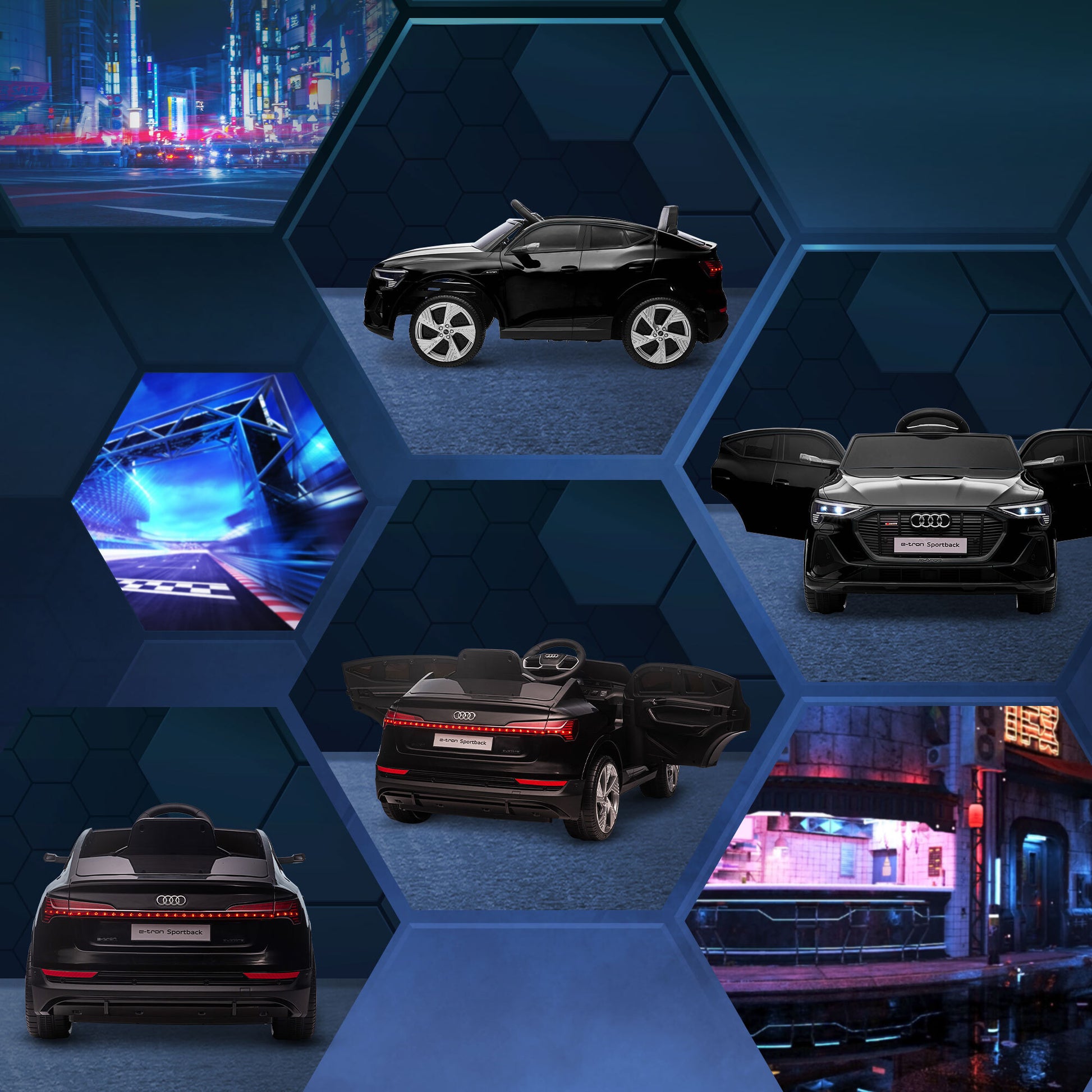 12V Kids Electric Ride-On Car/ w Remote Control, Lights, Music - Black -  Kids Electric Cars & Toys