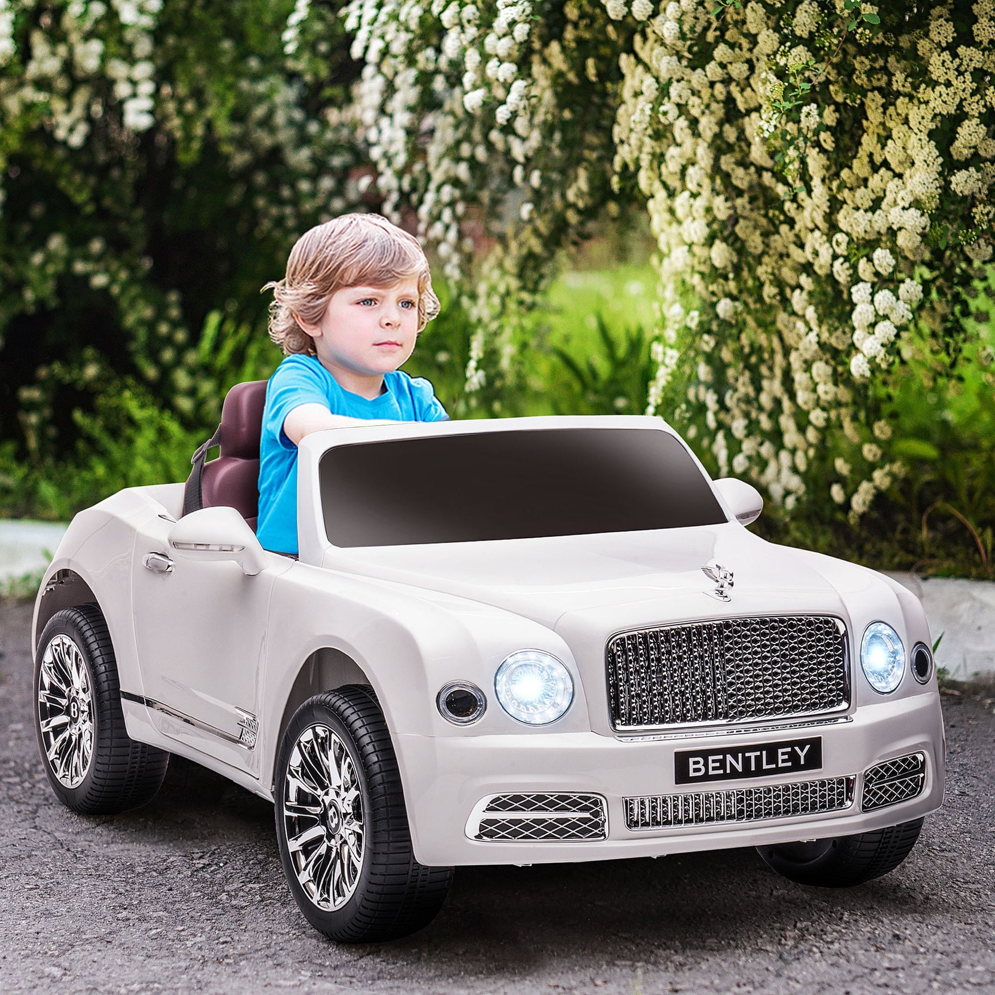 Bentley Mulsanne Licensed Kids Electric Ride-On Car w/ Remote - White -  Kids Electric Cars & Toys