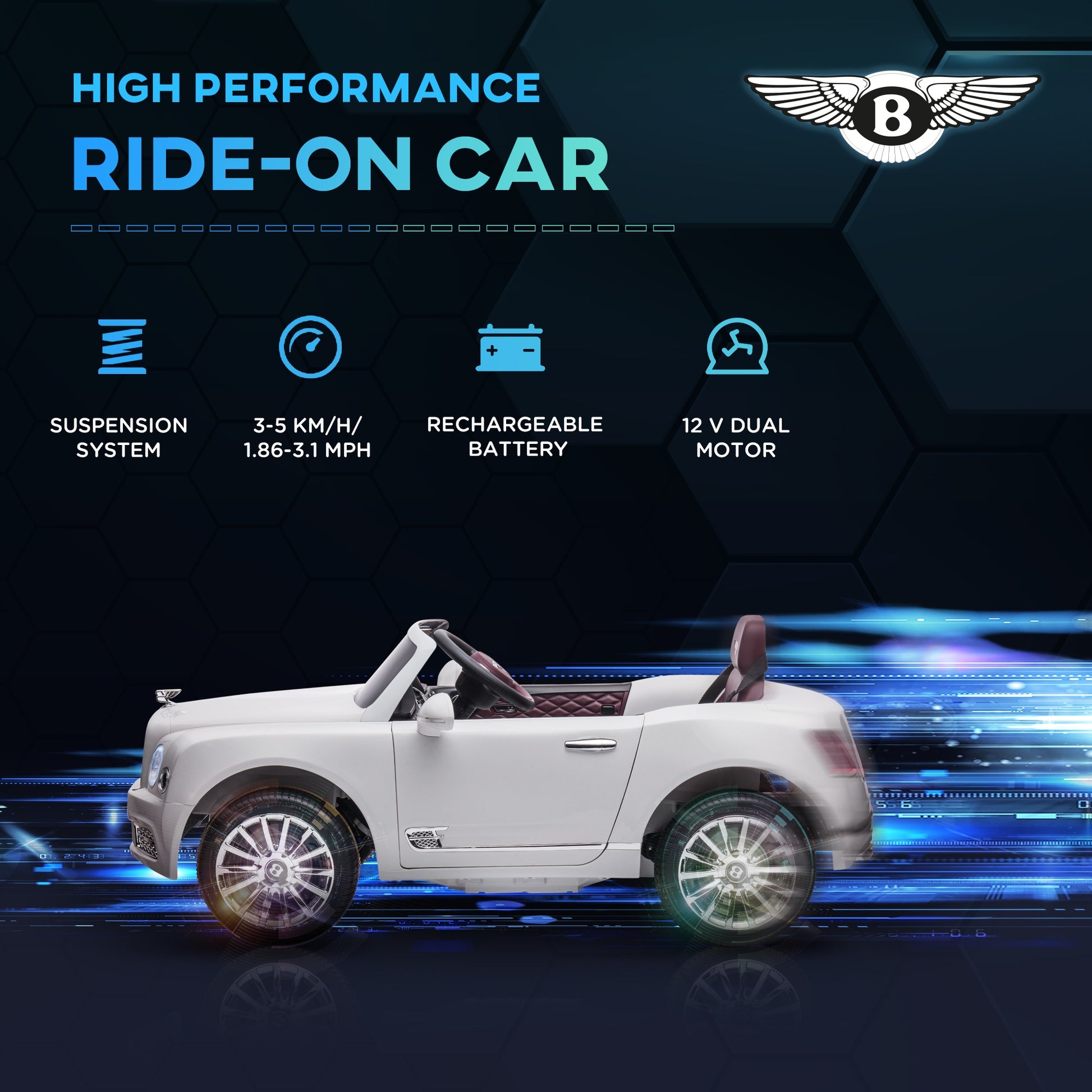 Bentley Mulsanne Licensed Kids Electric Ride-On Car w/ Remote - White -  Kids Electric Cars & Toys