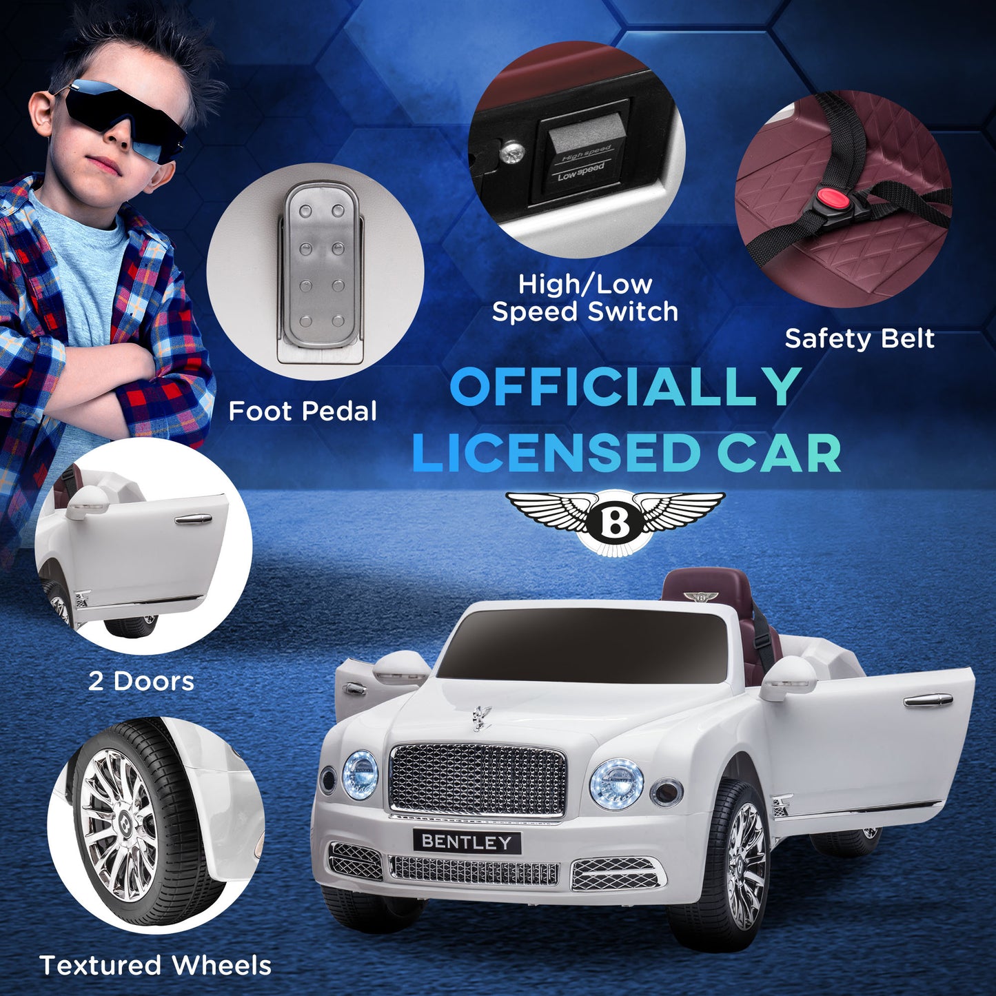 Bentley Mulsanne Licensed Kids Electric Ride-On Car w/ Remote - White -  Kids Electric Cars & Toys